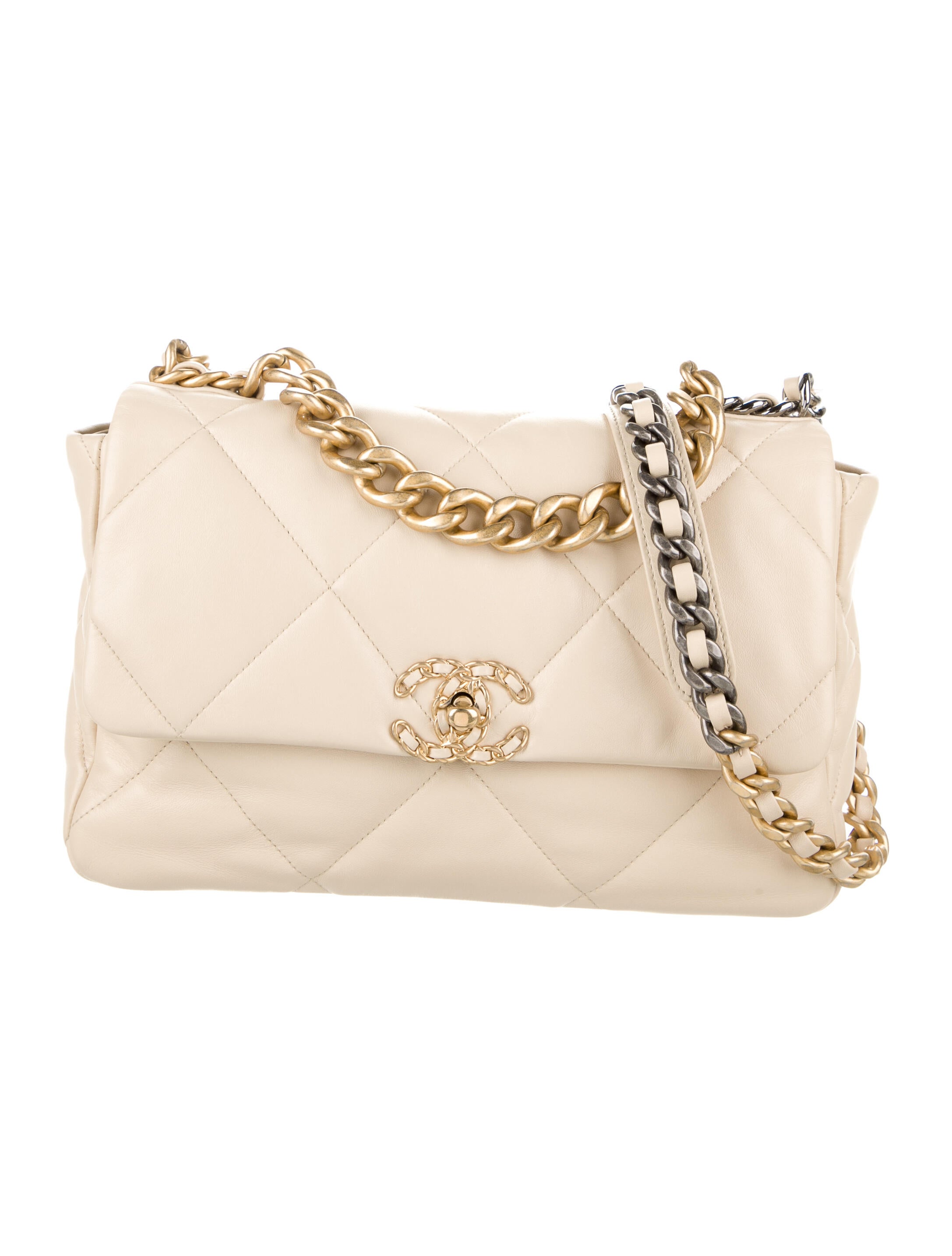 Chanel 2022 Small Chain Rows Flap Bag White Shoulder Bags, Handbags