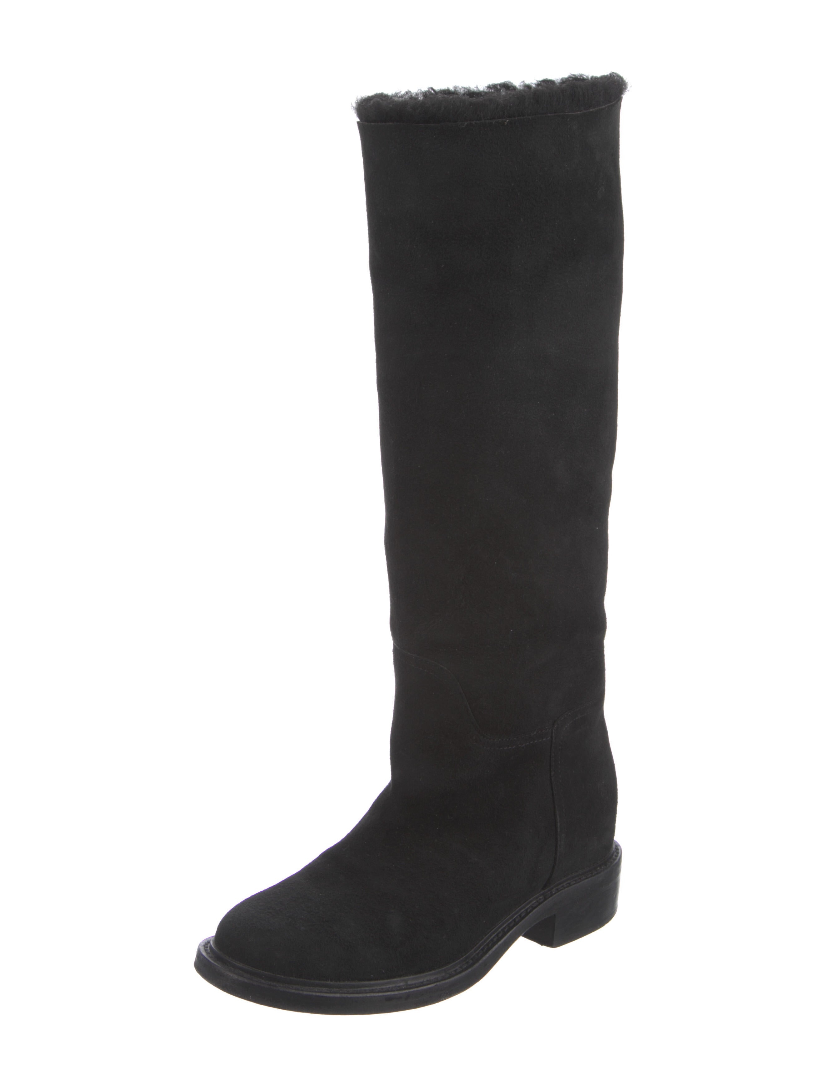 Chanel Interlocking CC Logo Suede Riding Boots Black Boots, Shoes