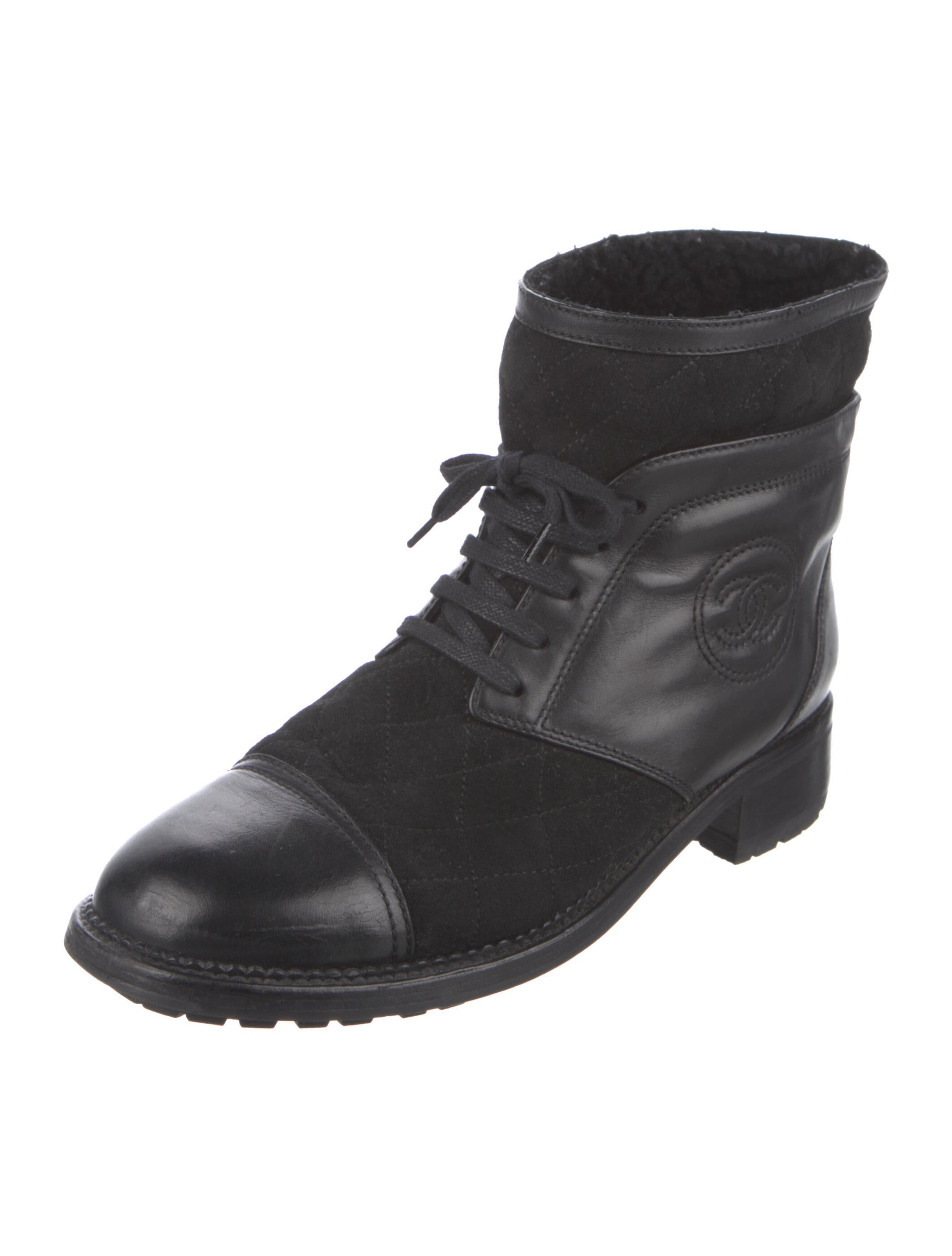 Chanel Interlocking CC Logo Leather Boots - Black Boots, Shoes