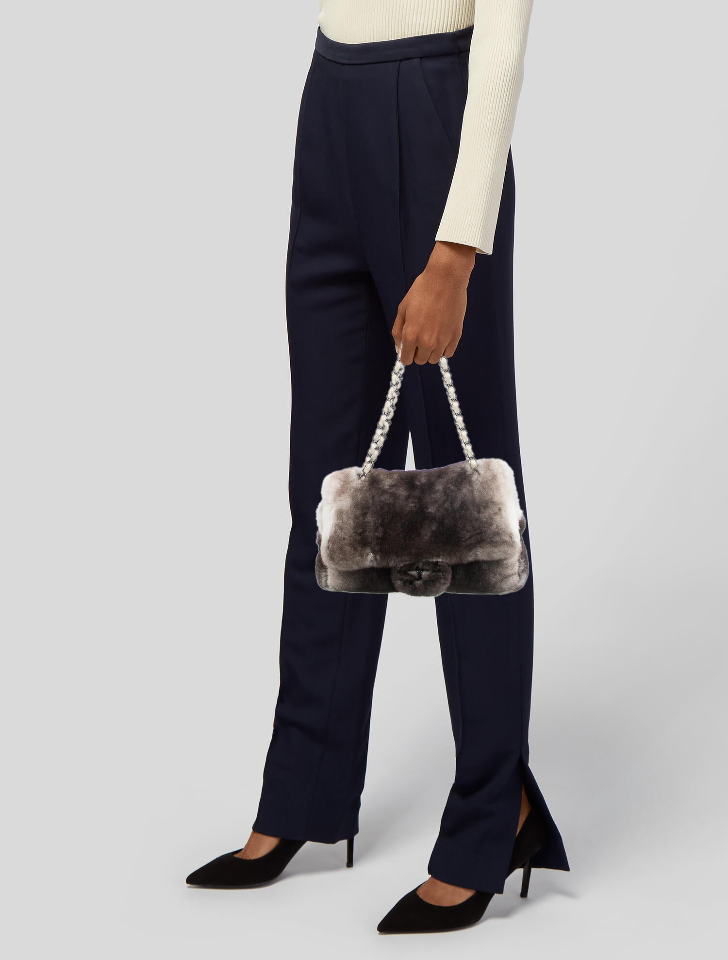 Chanel Rabbit Fur Flap Bag - Grey Shoulder Bags, Handbags