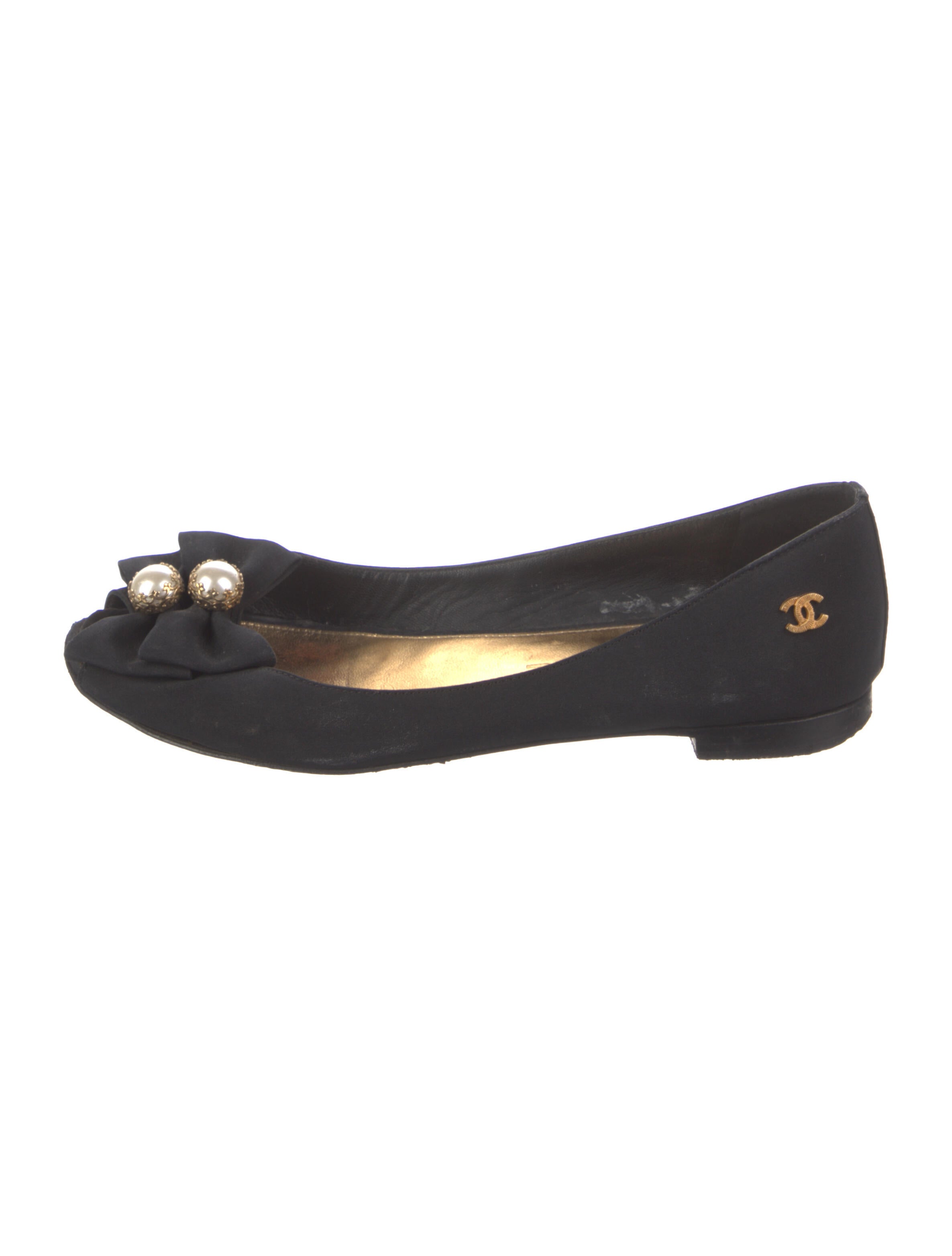 Chanel Satin Bow Accents Ballet Flats Black Flats, Shoes CHA794098