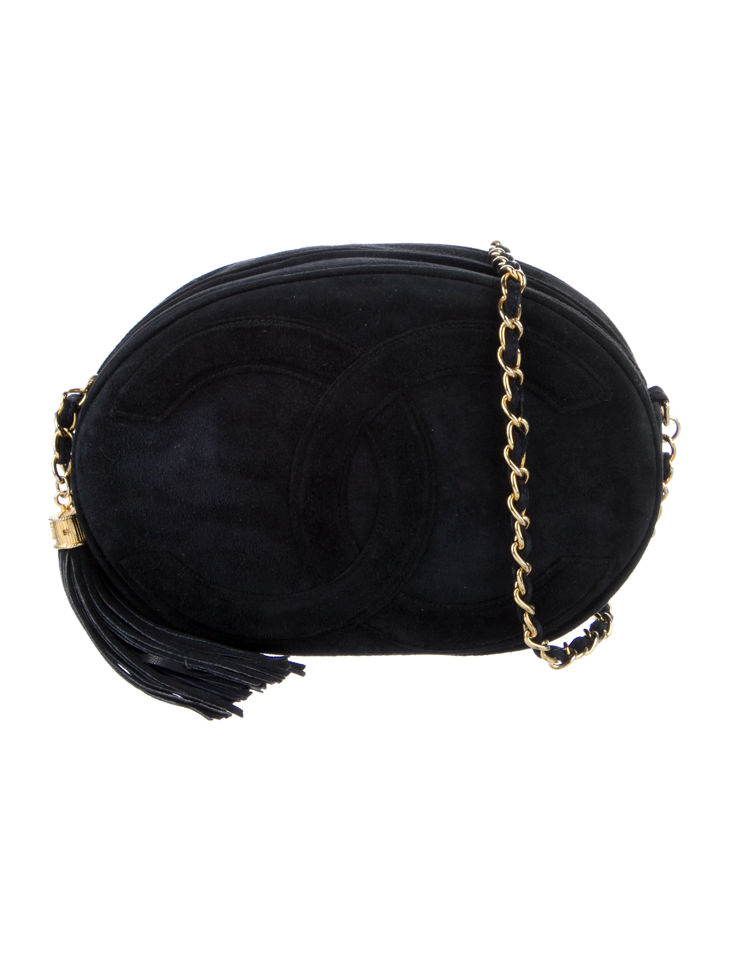 Chanel Vintage Suede CC Tassel Camera Bag Blue Crossbody Bags