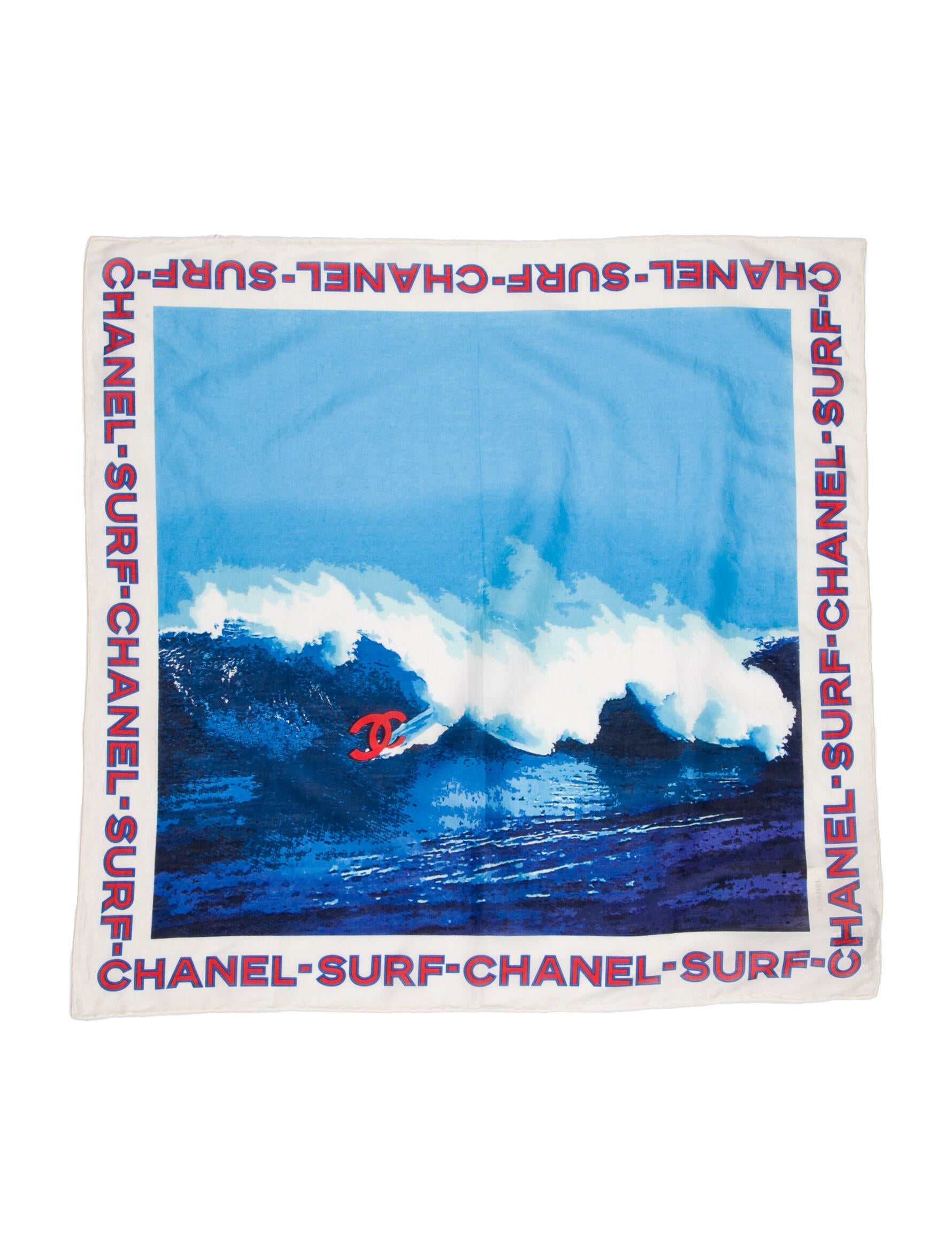 小物 CHANEL Surf Scarf Chanel Cotton Surf Printed Scarf w/ Tags - Blue Scarves and Shawls