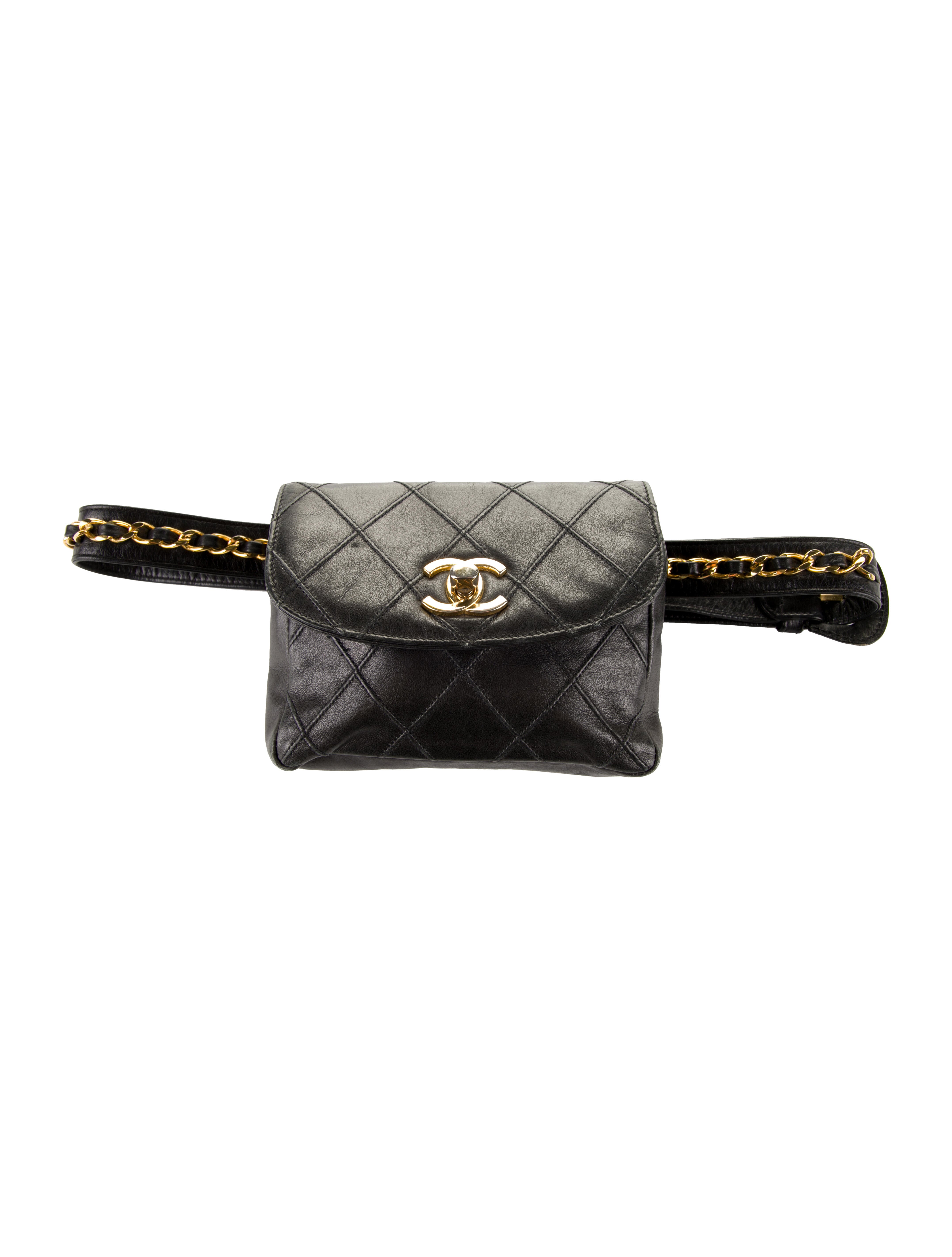 Chanel Vintage ChainLink Belt Bag Black Waist Bags, Handbags