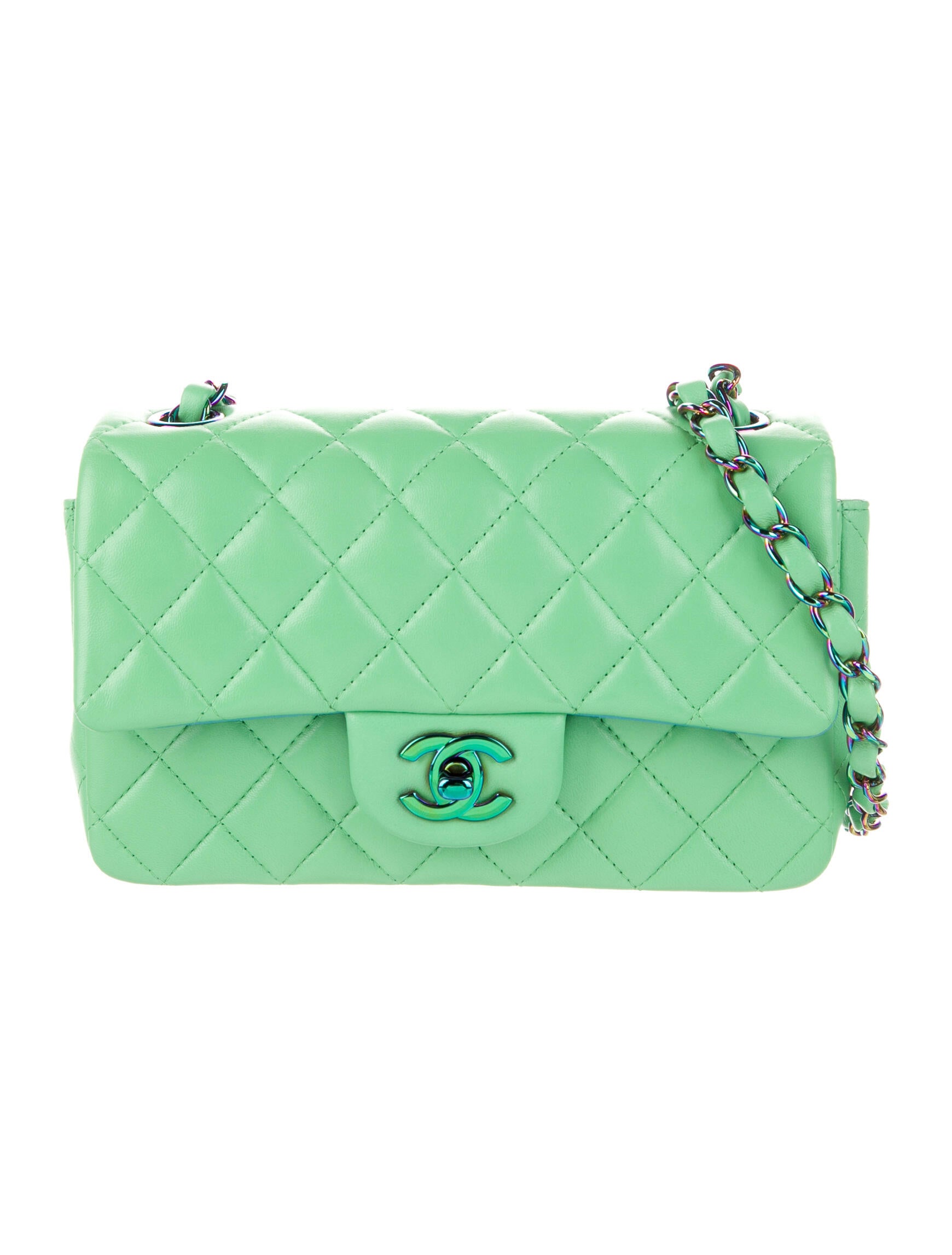Chanel 2021 Classic Rectangular Mini Flap Bag Green Crossbody Bags