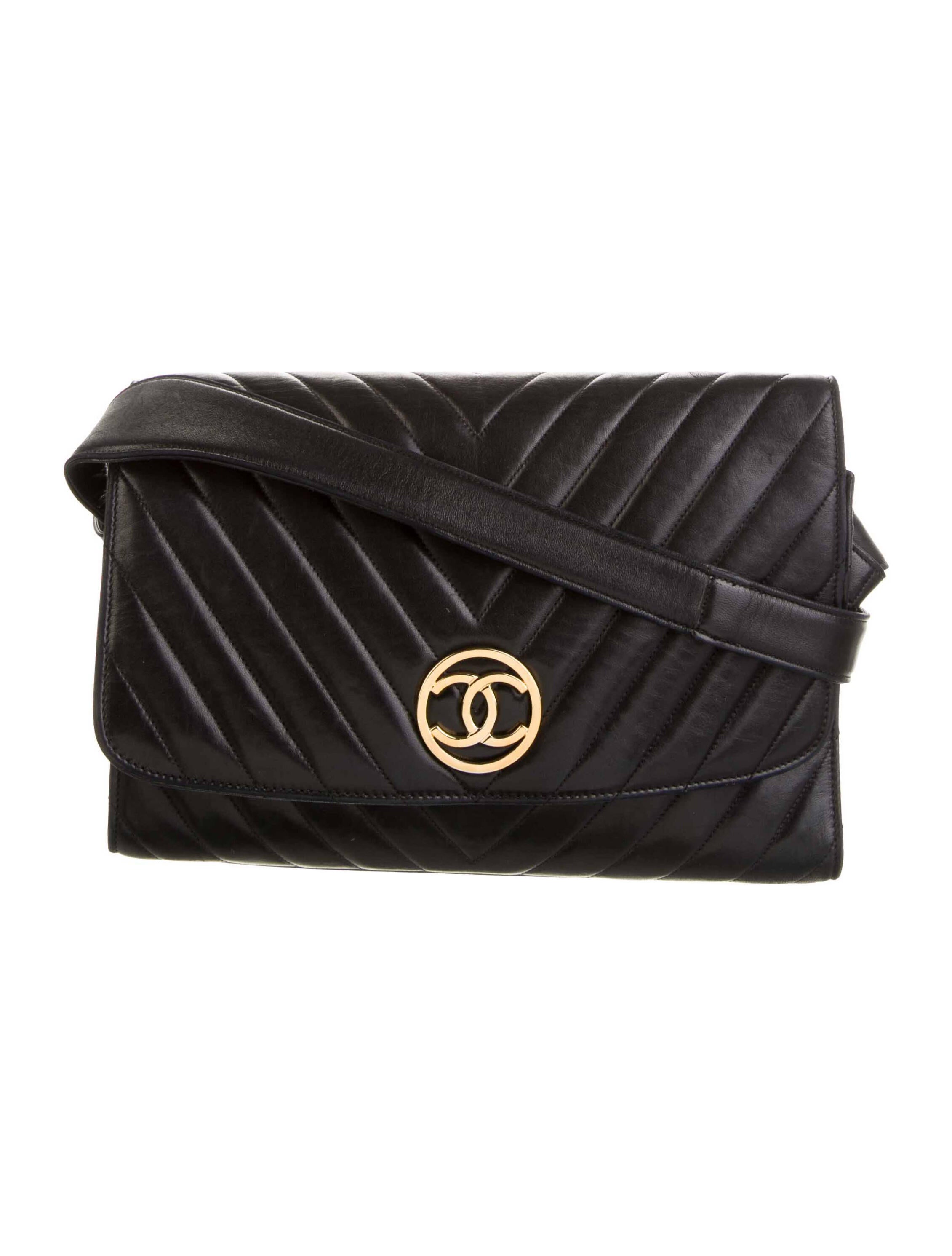 Chanel Vintage Chevron Flap Shoulder Bag Black Shoulder Bags