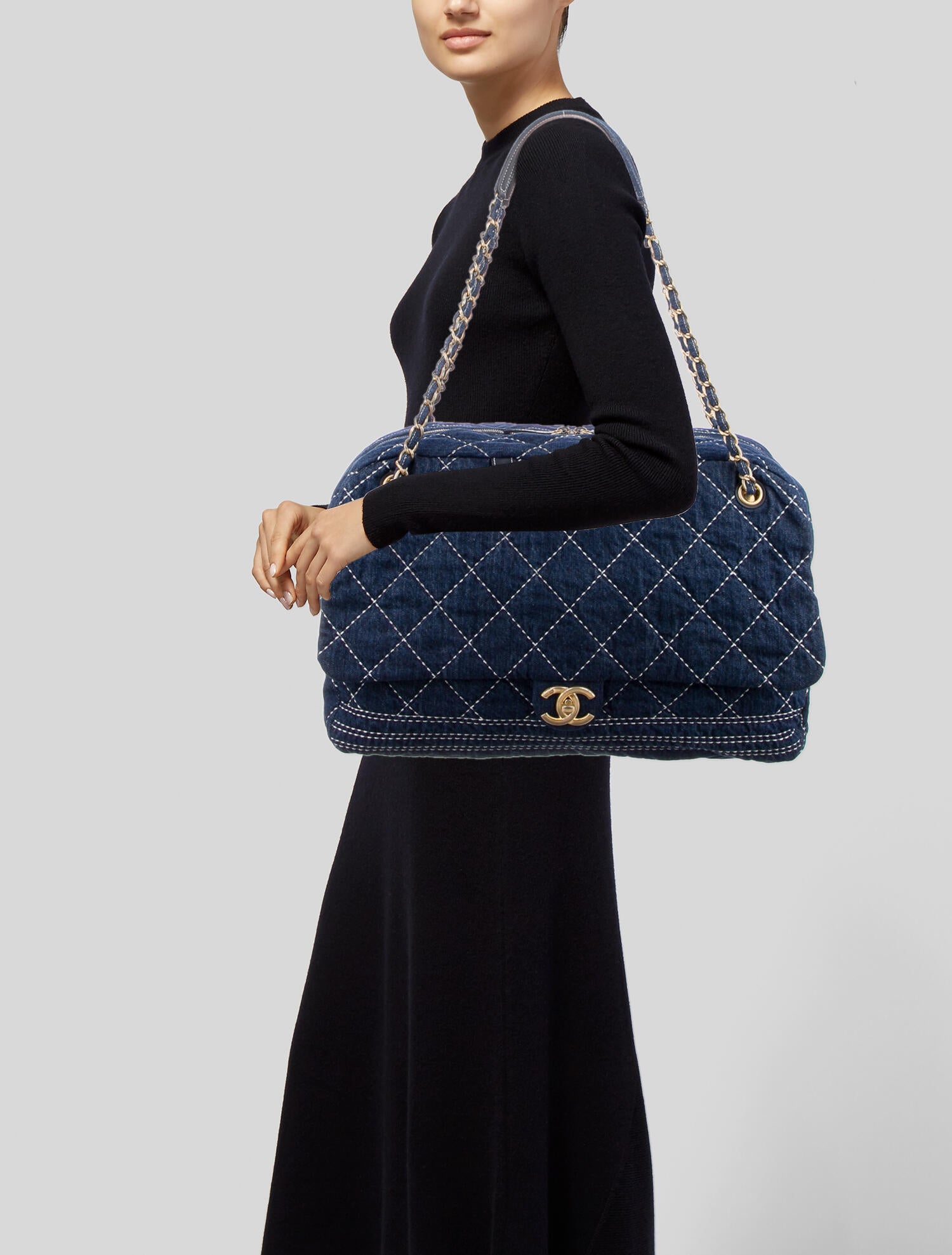 Chanel Denim Trip Express Bowling Bag Blue Shoulder Bags, Handbags