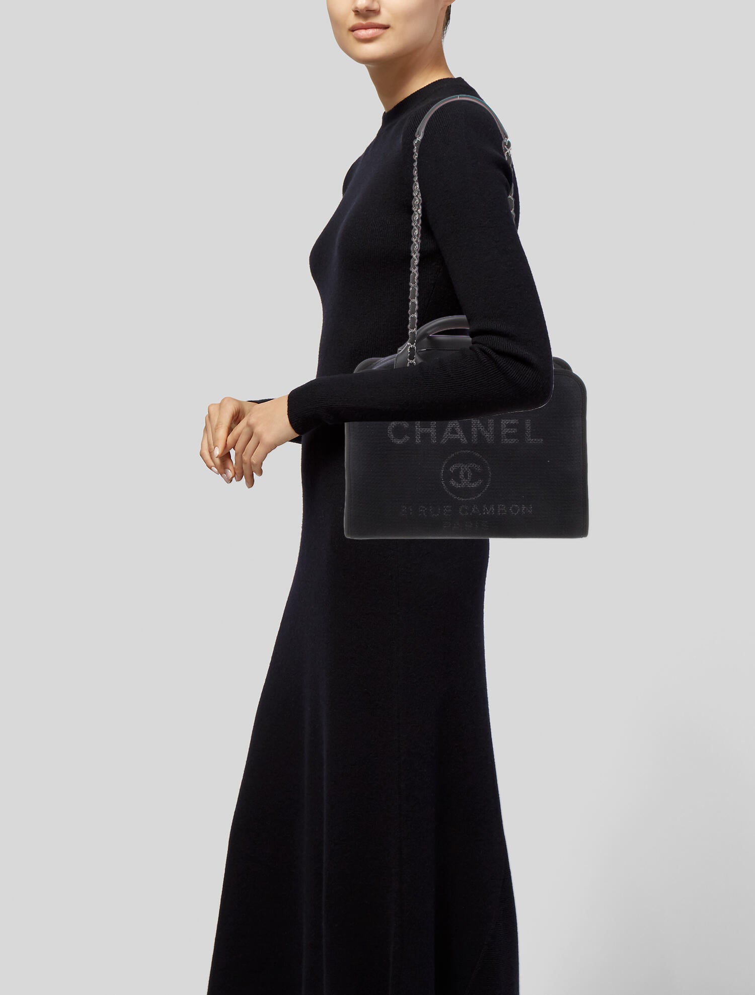 Chanel Large Deauville Bowling Bag Blue Shoulder Bags, Handbags