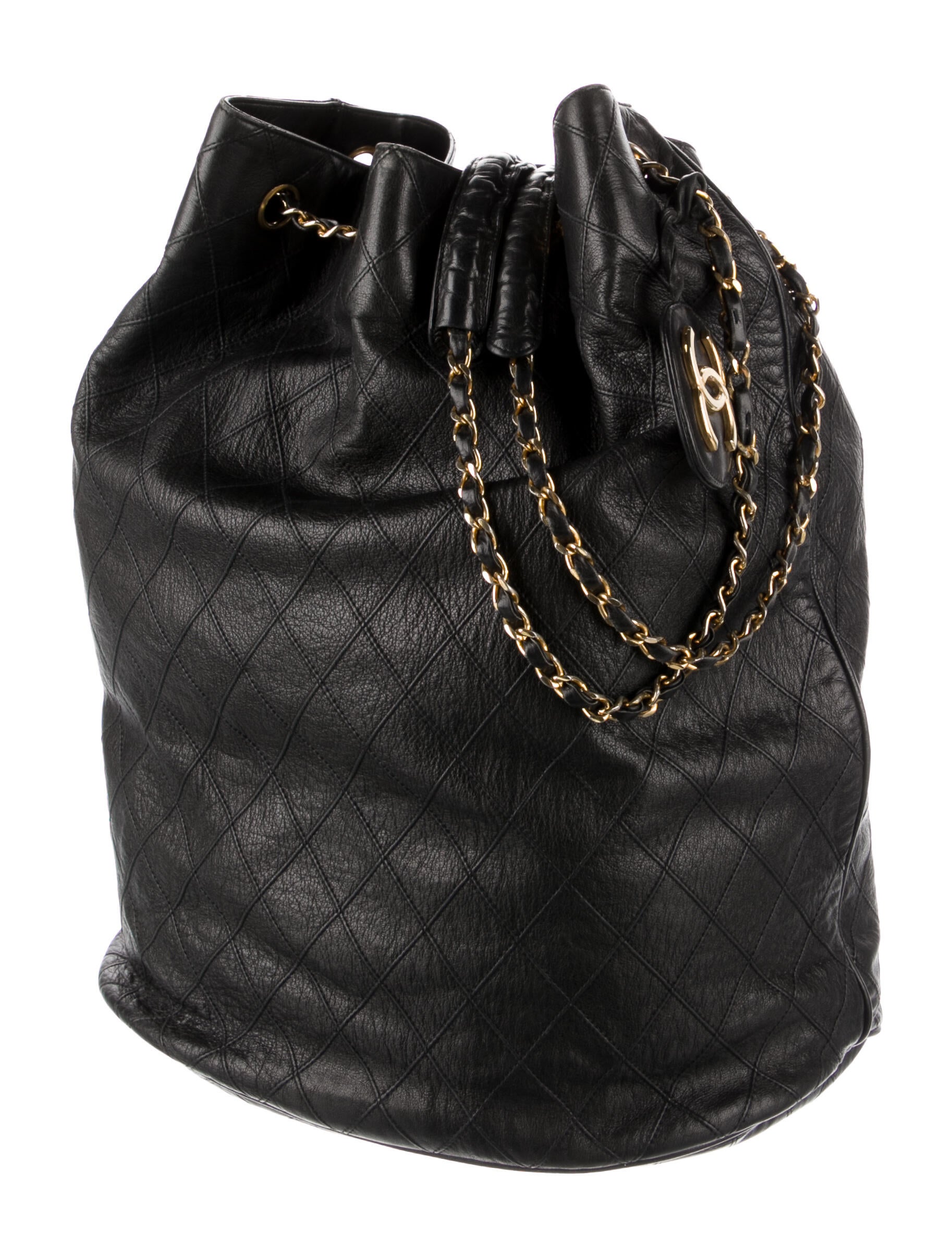 Chanel Jumbo Quilted Drawstring Bucket Bag Black Bucket Bags