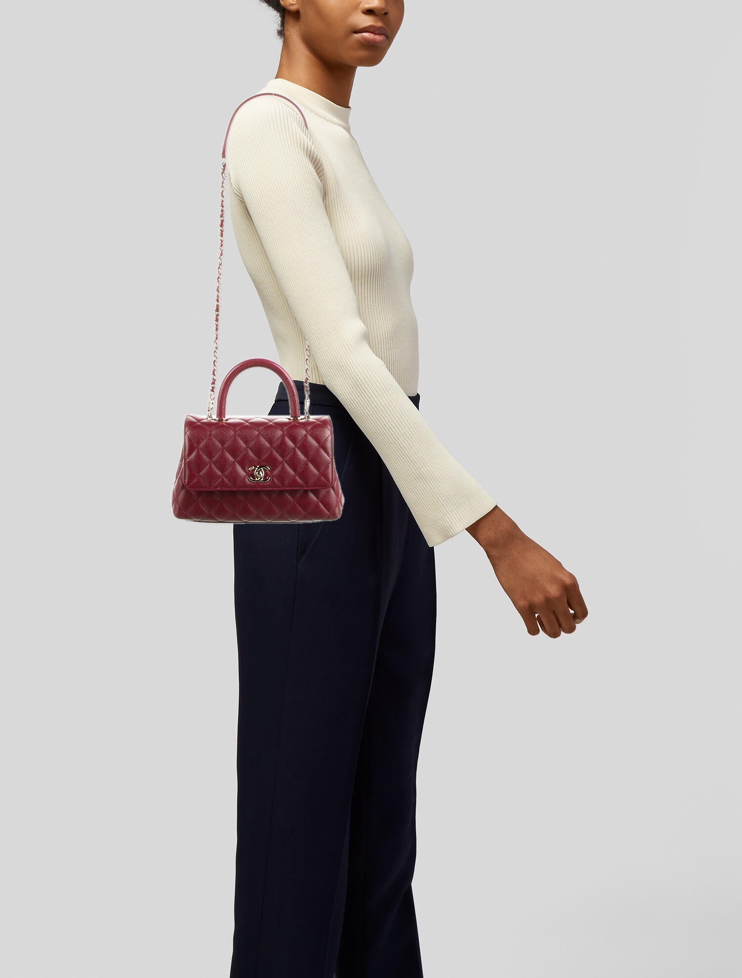 Chanel 2021 Mini Coco Handle Bag Burgundy Handle Bags, Handbags