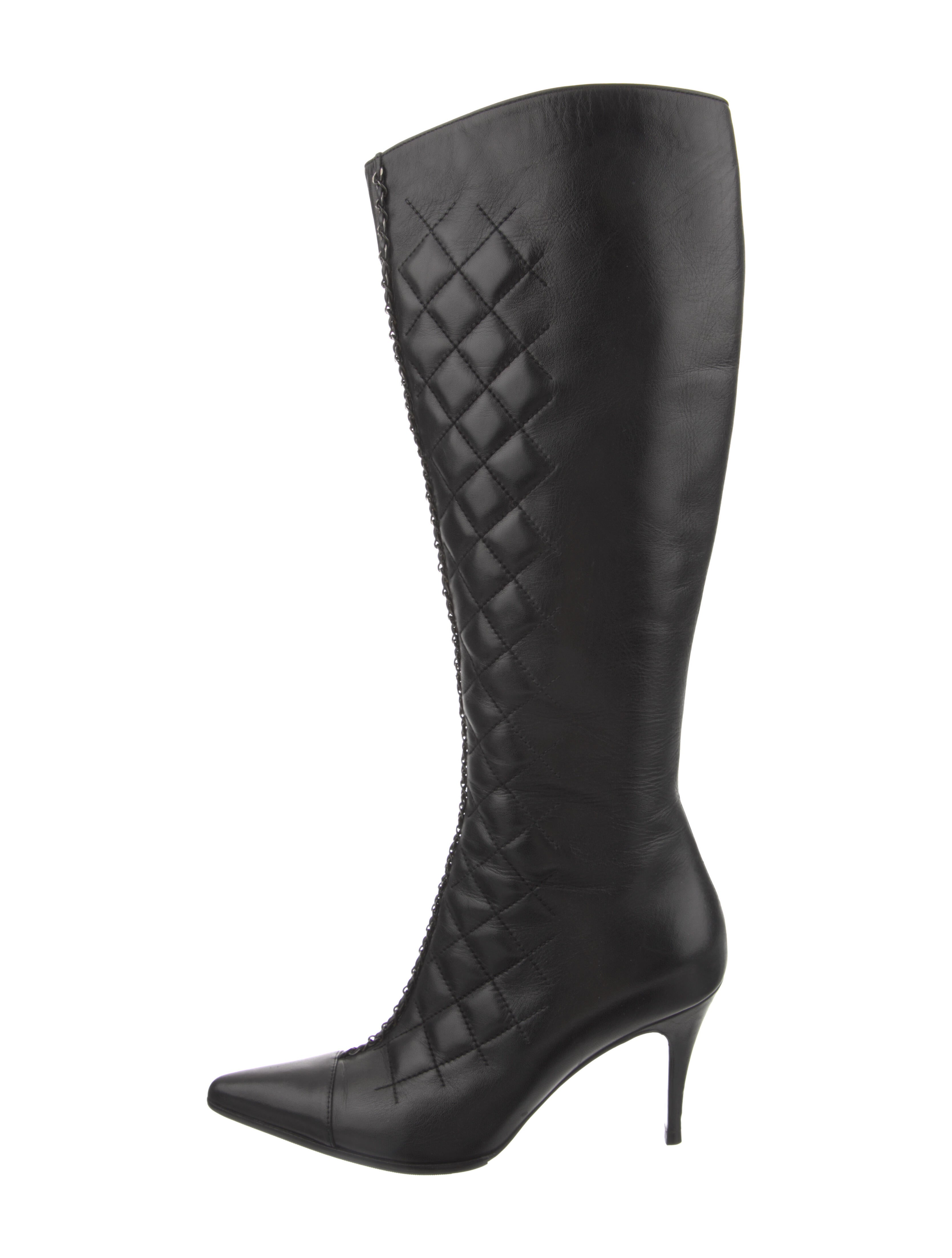 Chanel 2004 Quilted Pattern Lace-Up Boots