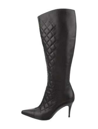 Chanel 2004 Quilted Pattern Lace-Up Boots
