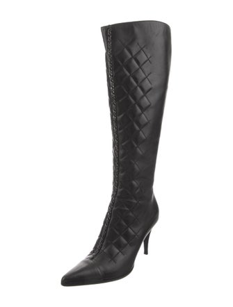 Chanel 2004 Quilted Pattern Lace-Up Boots