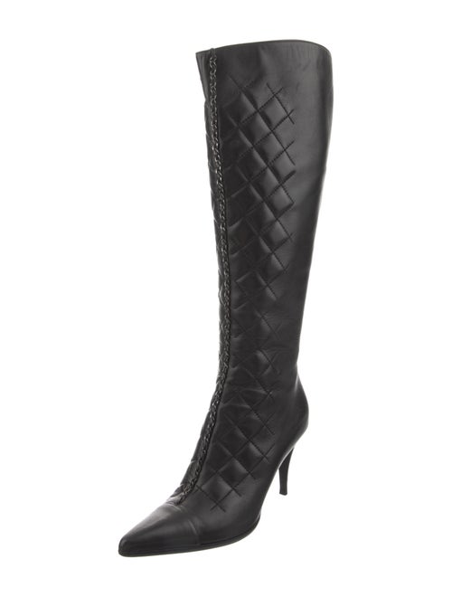 Chanel 2004 Quilted Pattern Lace-Up Boots