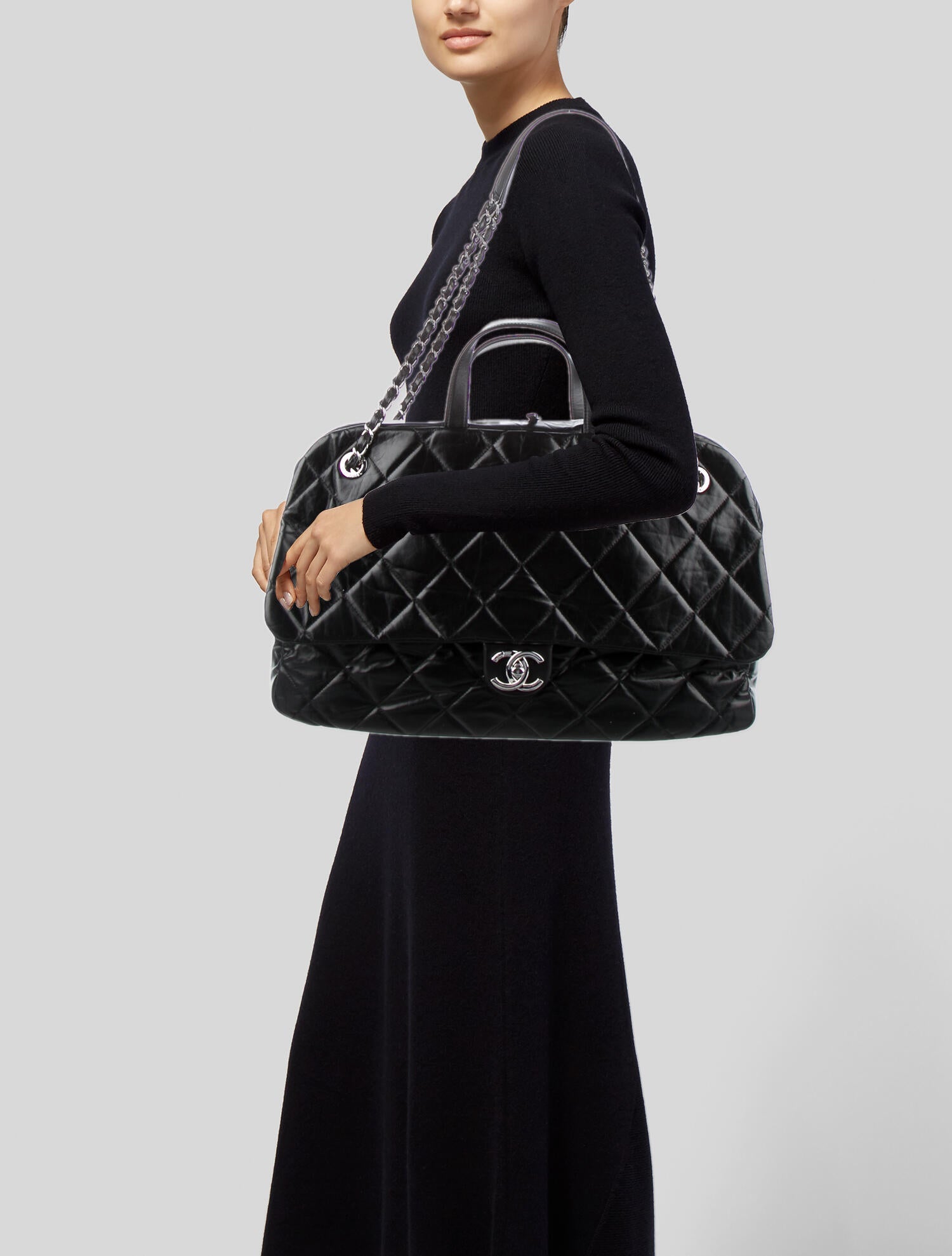 Chanel Large Express Bowling Flap Bag Black Shoulder Bags, Handbags