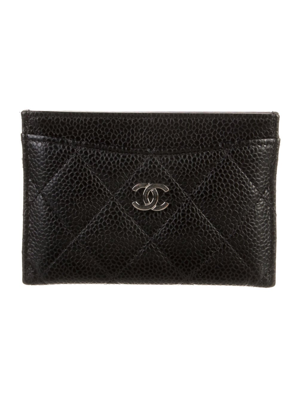 Chanel Interlocking CC Logo Leather Card Holder Black Wallets