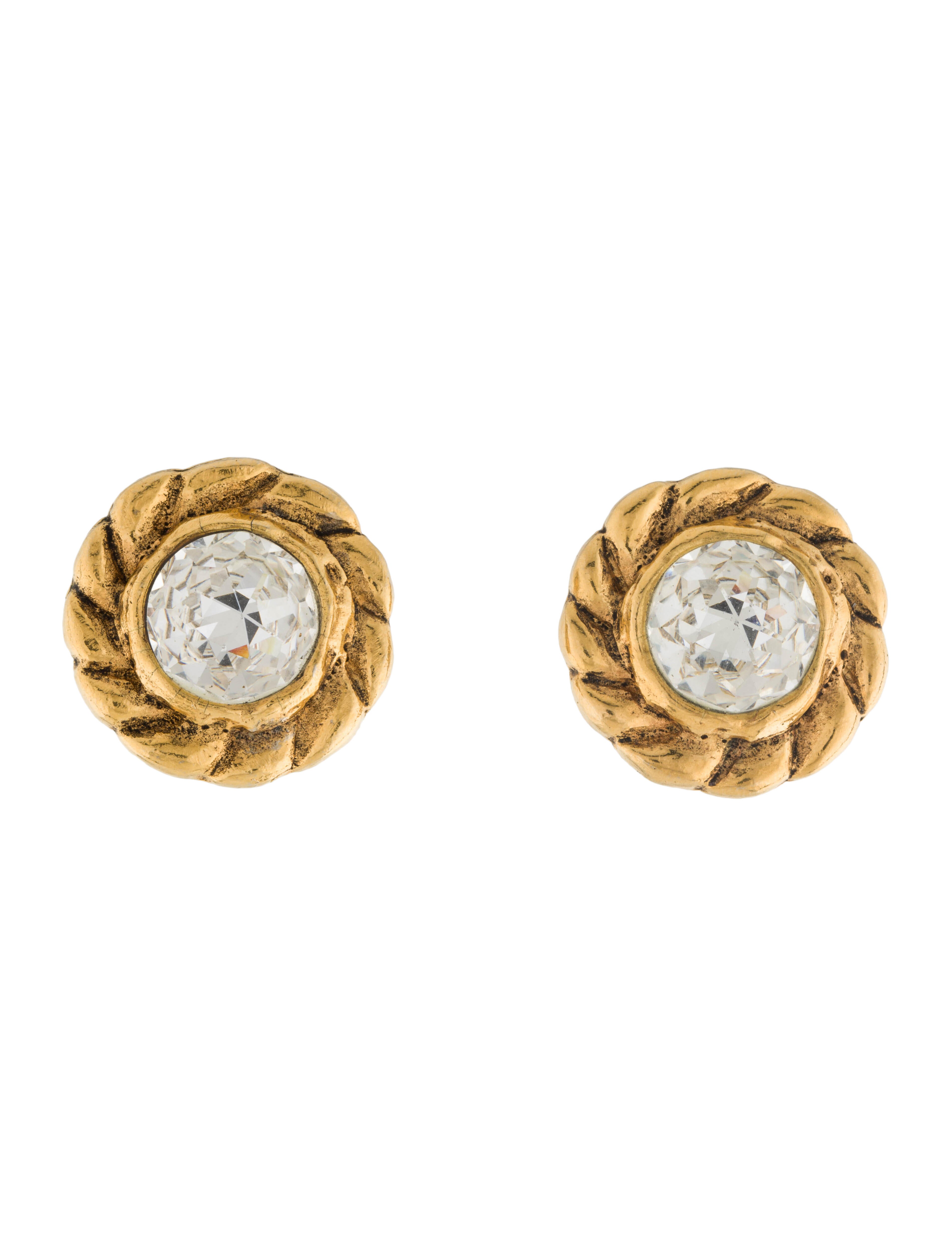 St. John Vintage 'SJ' Logo Medallion ClipOn Earrings GoldTone Metal