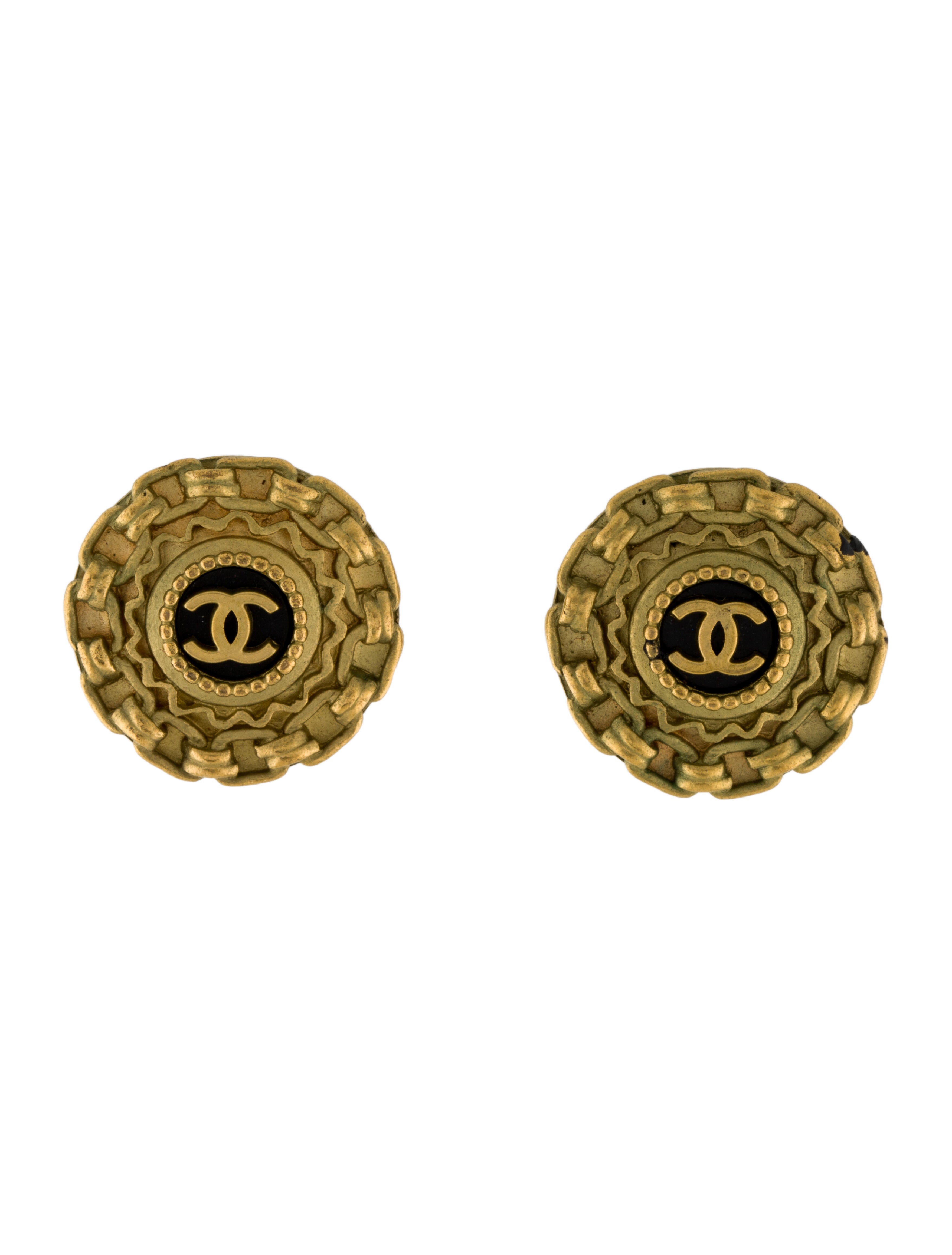Chanel Vintage Hammered Shaking Logo ClipOn Earrings GoldTone Metal