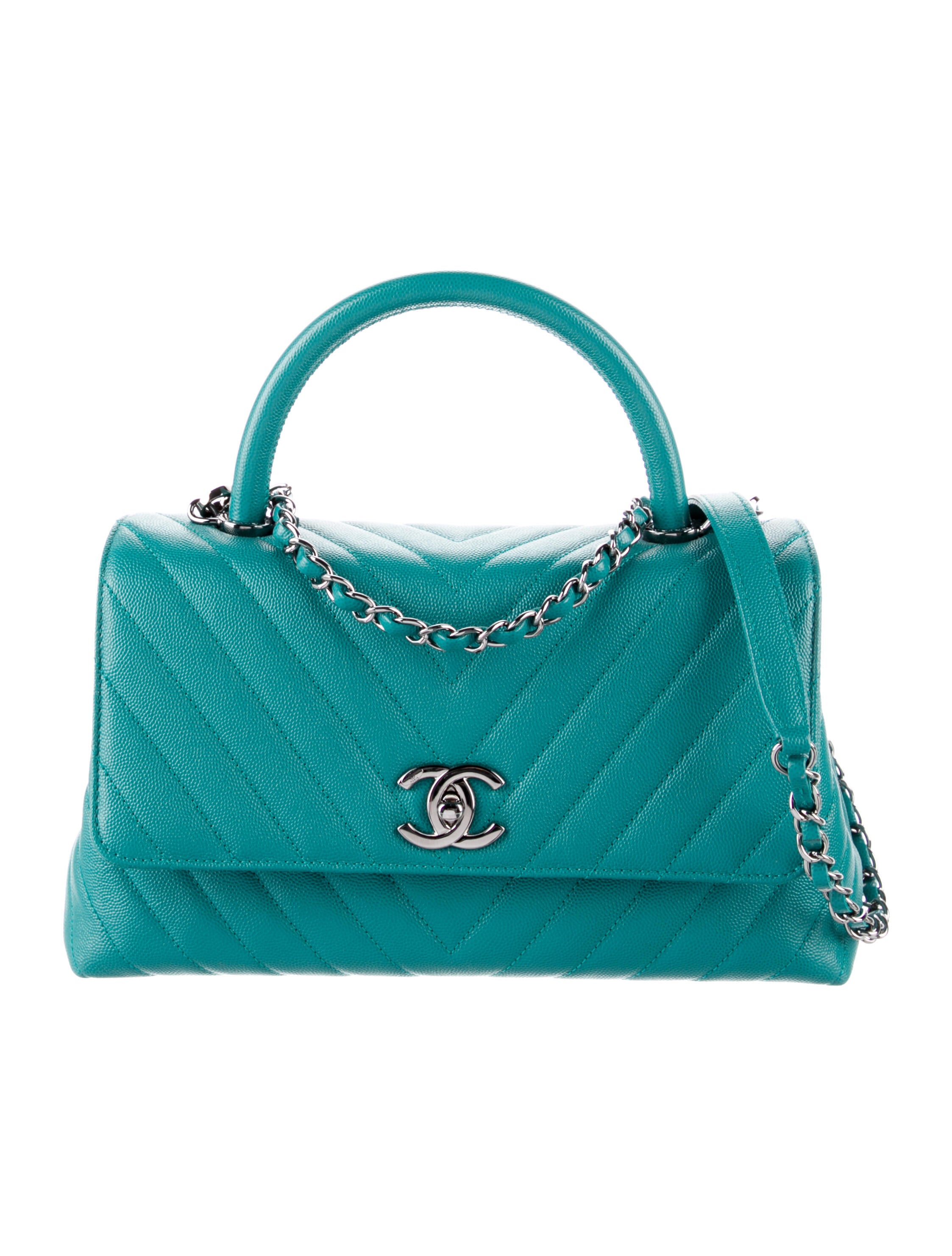 Chanel Small Chevron Coco Handle Bag Green Handle Bags, Handbags CHA849713 The RealReal