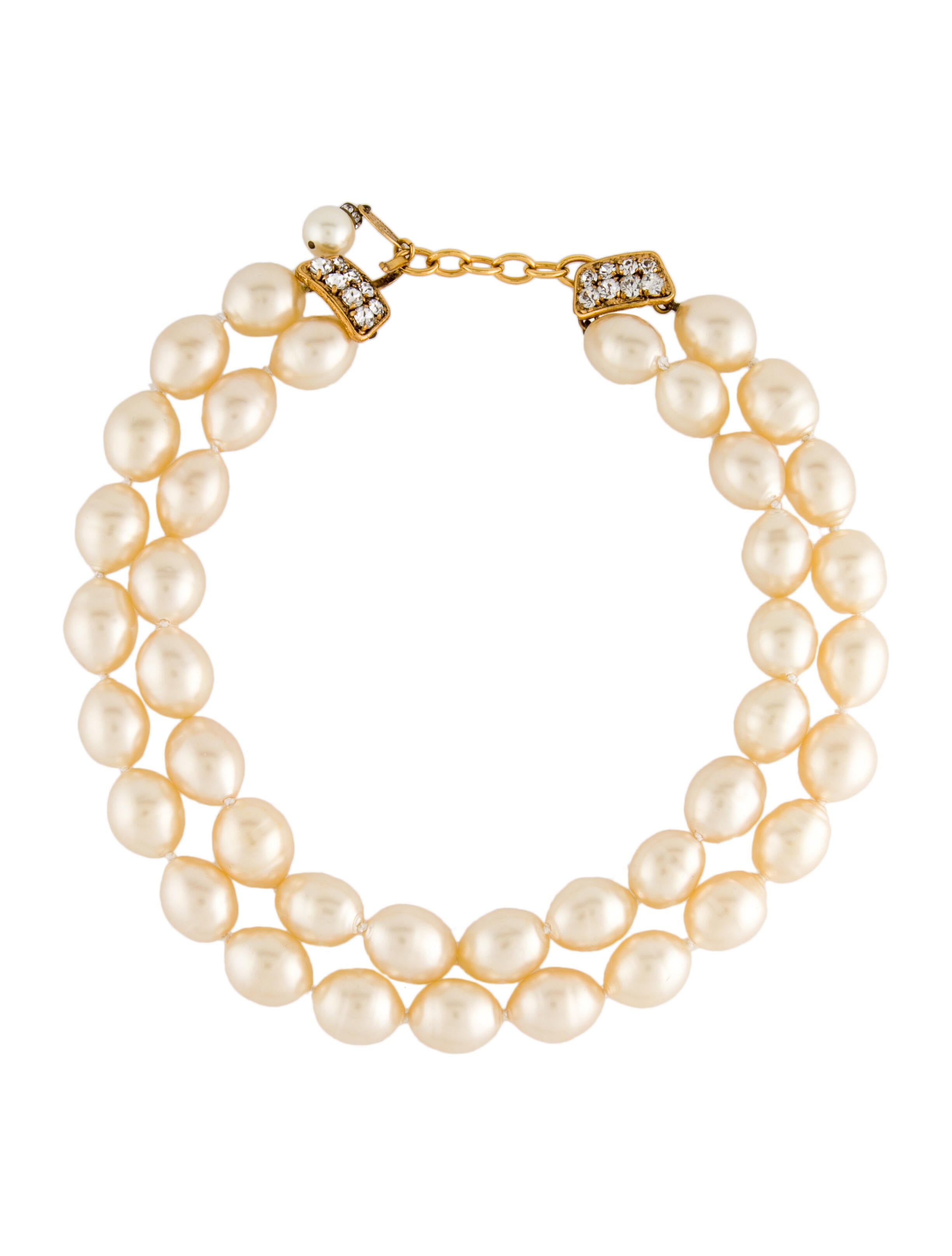 Chanel Faux Pearl & Strass Station Necklace PalladiumPlated Bead