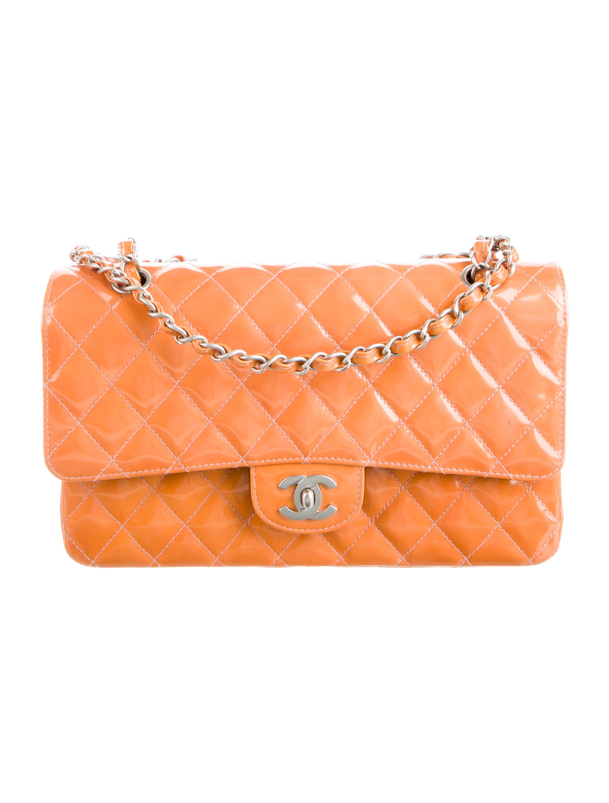 Chanel Patent Medium Classic Double Flap Bag Yellow Shoulder Bags