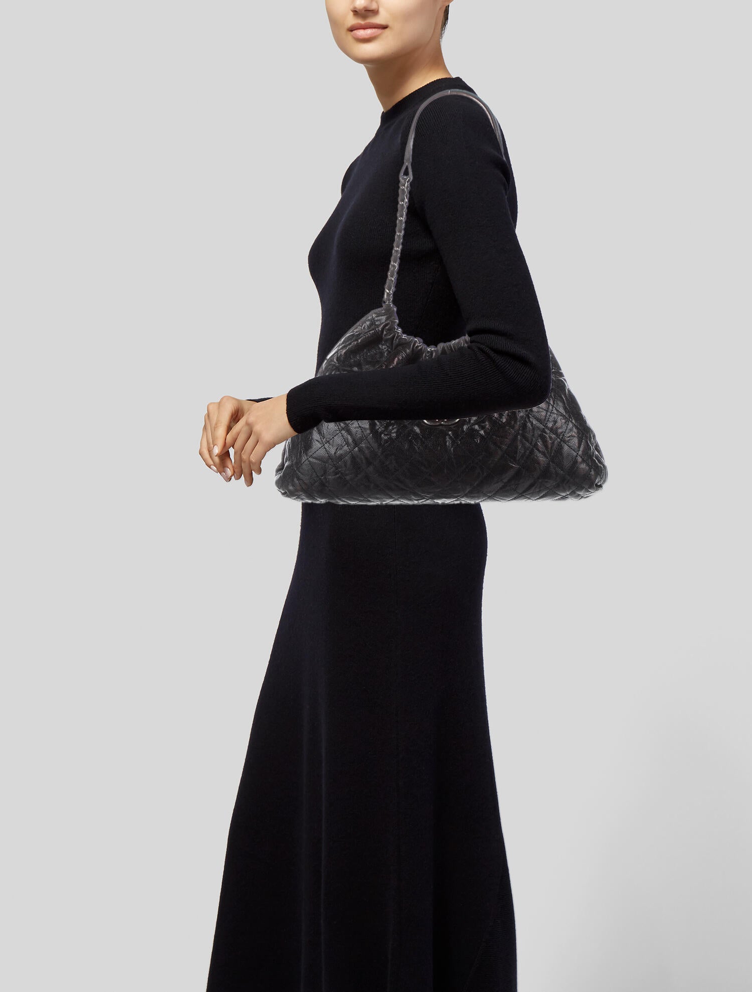CHANEL HOBO 44 IN COCONEIGE BLACK NYLON VELVET GOLD HARDWARE