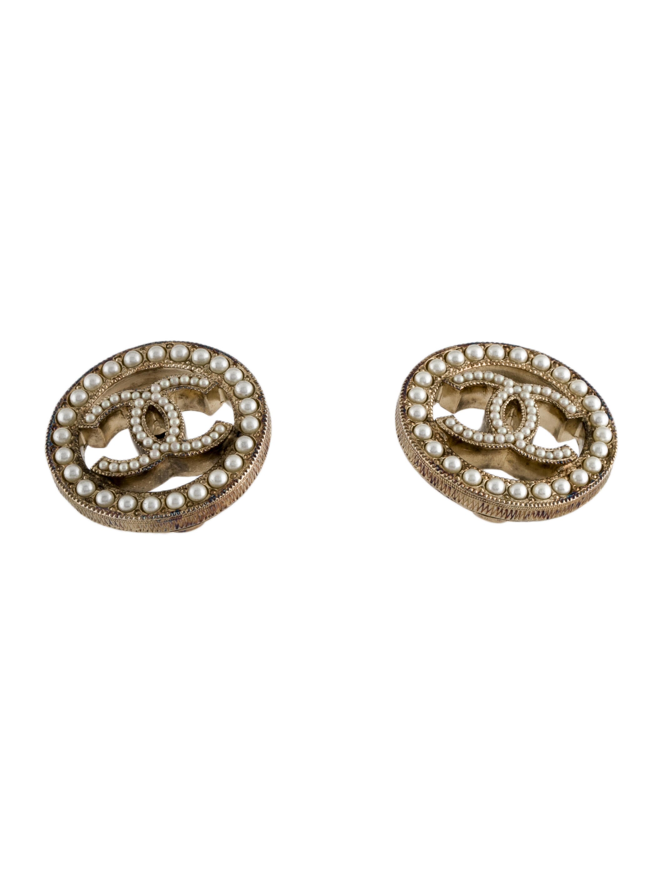 Chanel 2022 Faux Pearl & Strass CC Logo Earrings White, GoldPlated