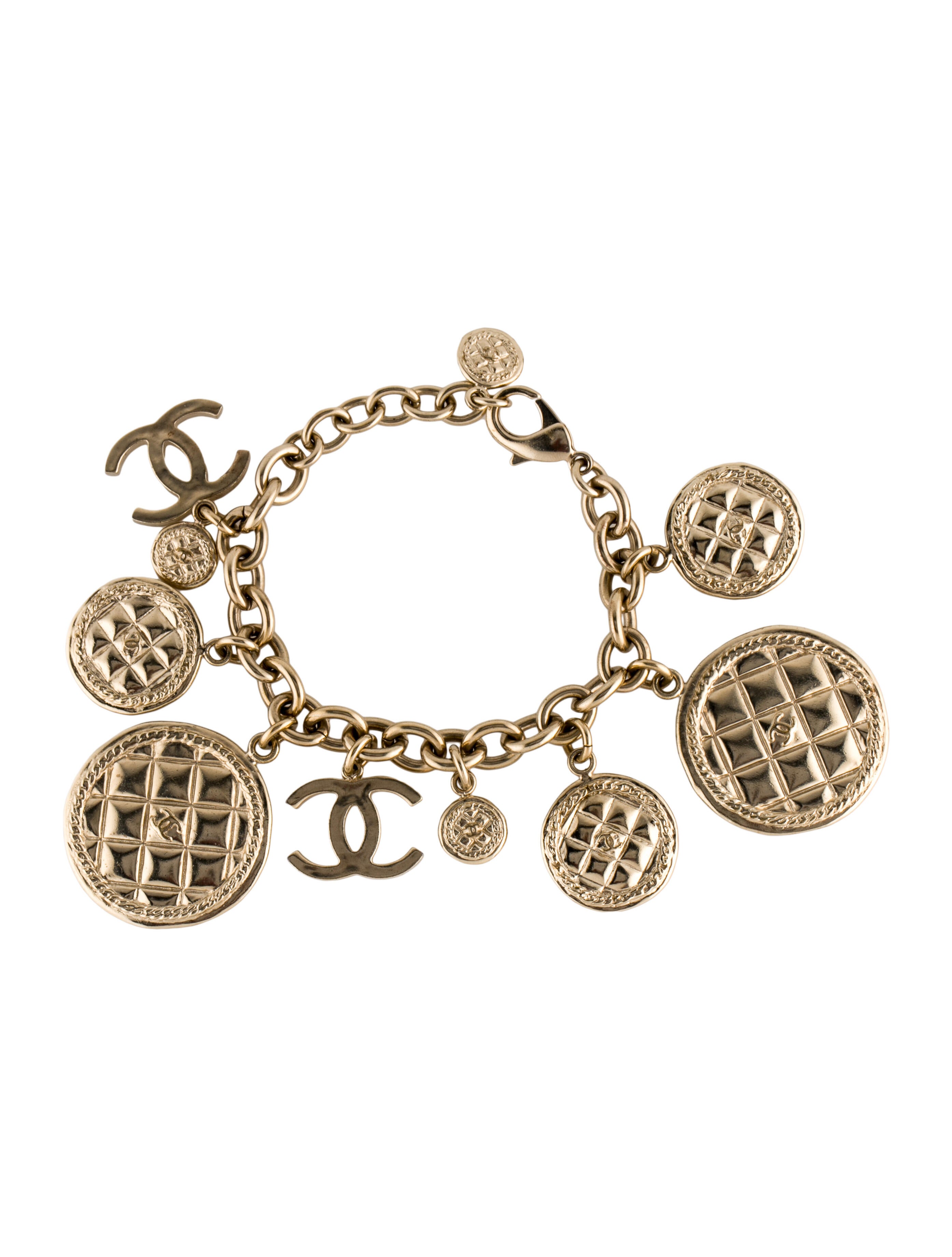 Chanel Quilted Medallion CC Charm Bracelet GoldTone Metal Charm