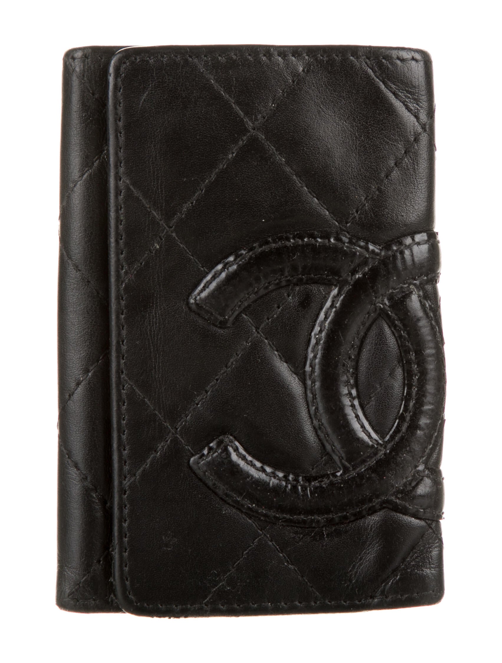 Chanel Vintage Ligne Cambon Key Holder Trifold Wallet Black Wallets