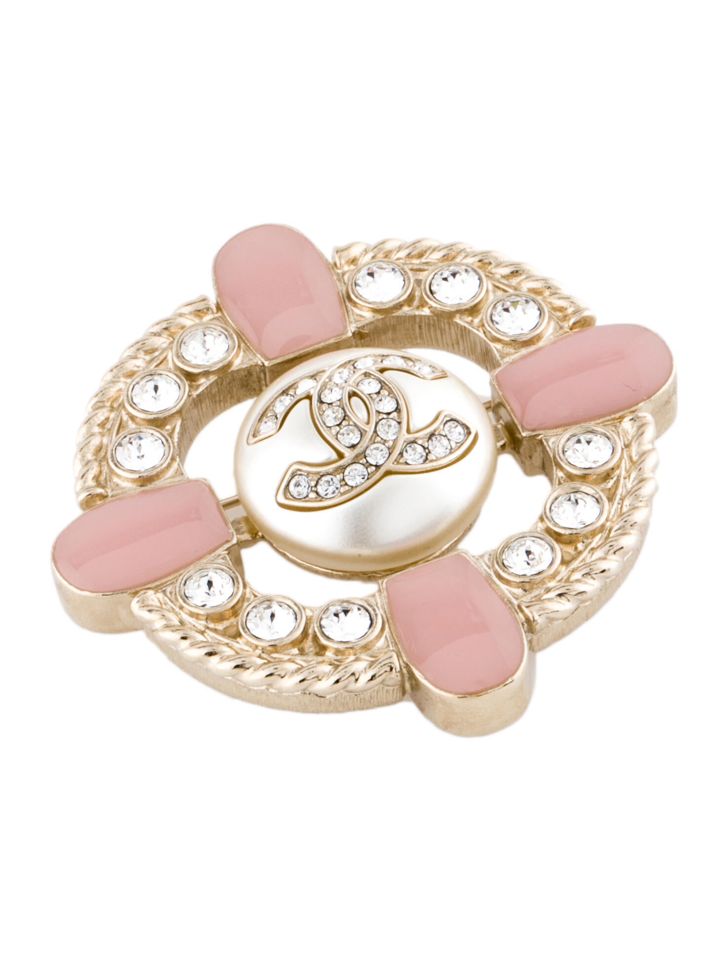 Gucci Crystal Bow & Faux Pearl Brooch Pink, SilverTone Metal Pin