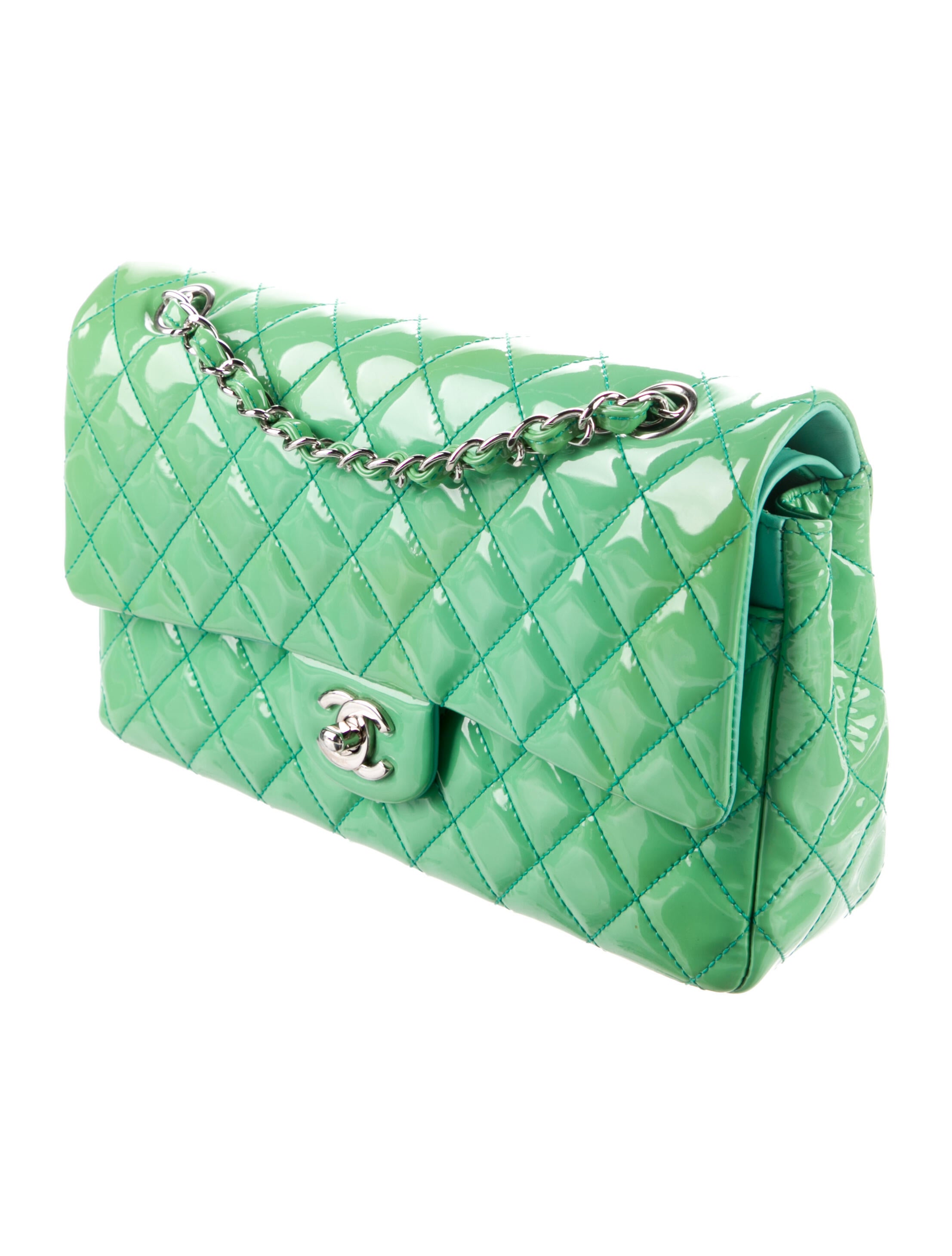 Chanel 2021 Quilted Classic Double Flap Bag w/ Tags Green Shoulder