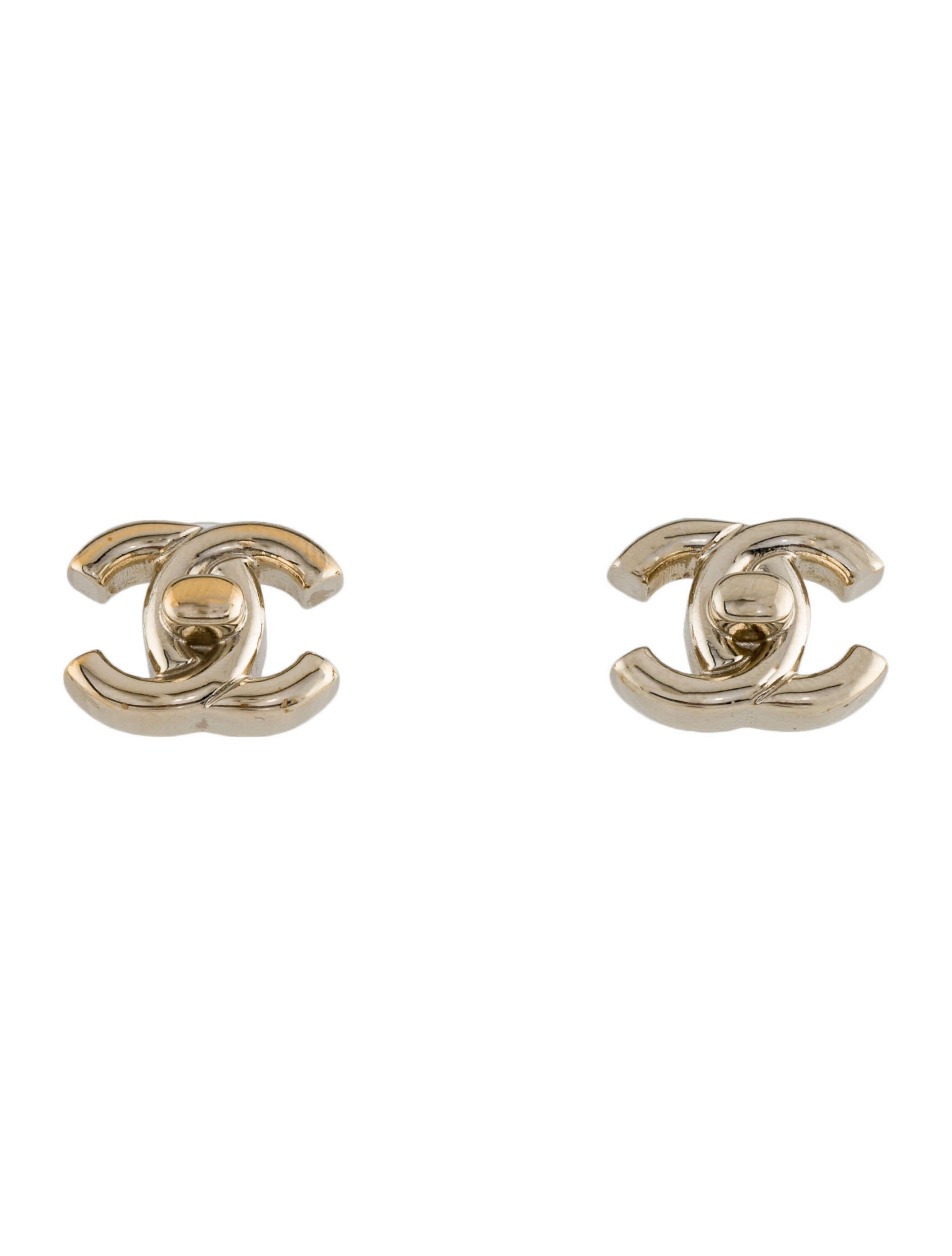 Chanel 2022 CC Turnlock Stud Earrings GoldPlated Stud, Earrings