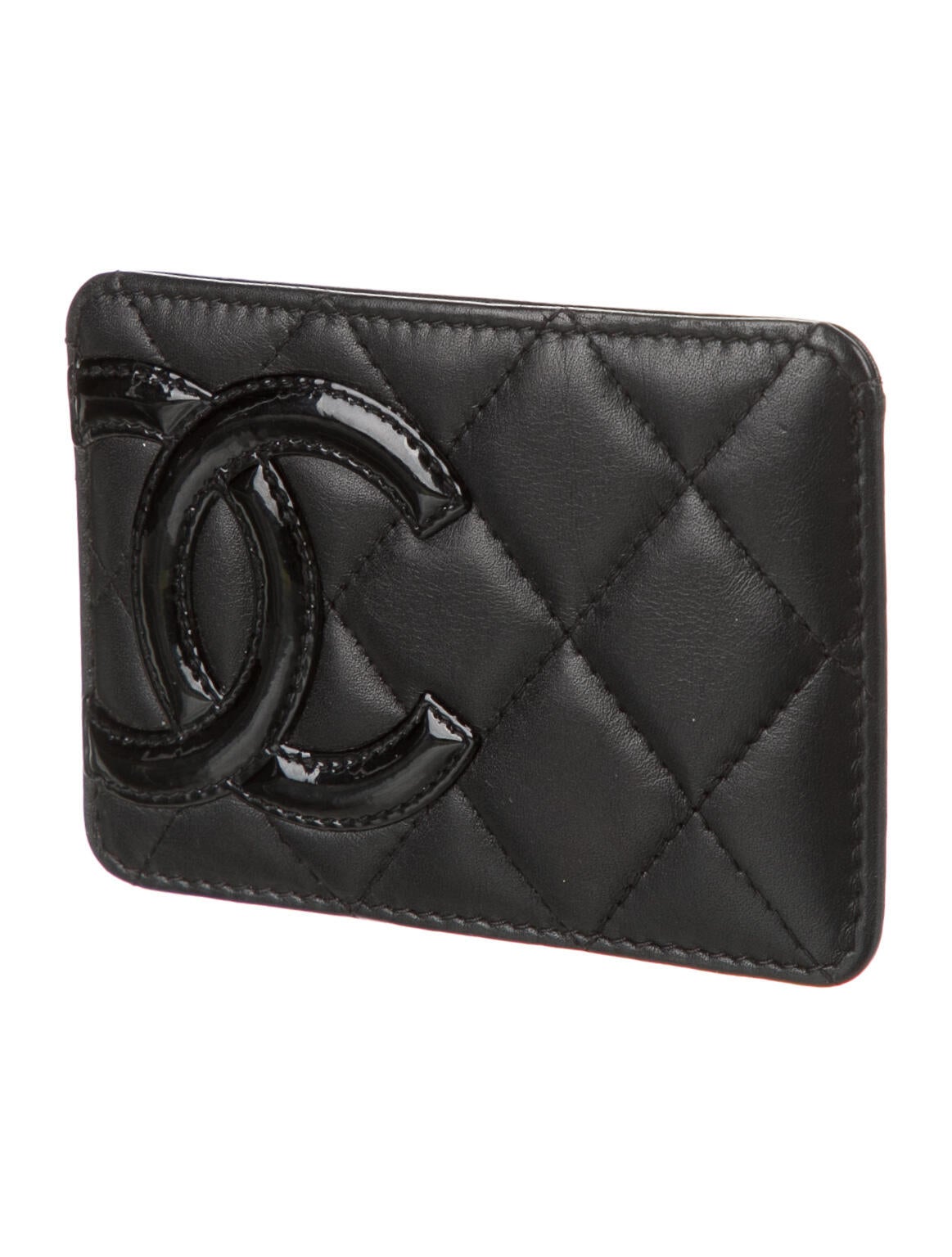 Chanel Interlocking CC Logo Leather Card Holder Black Wallets