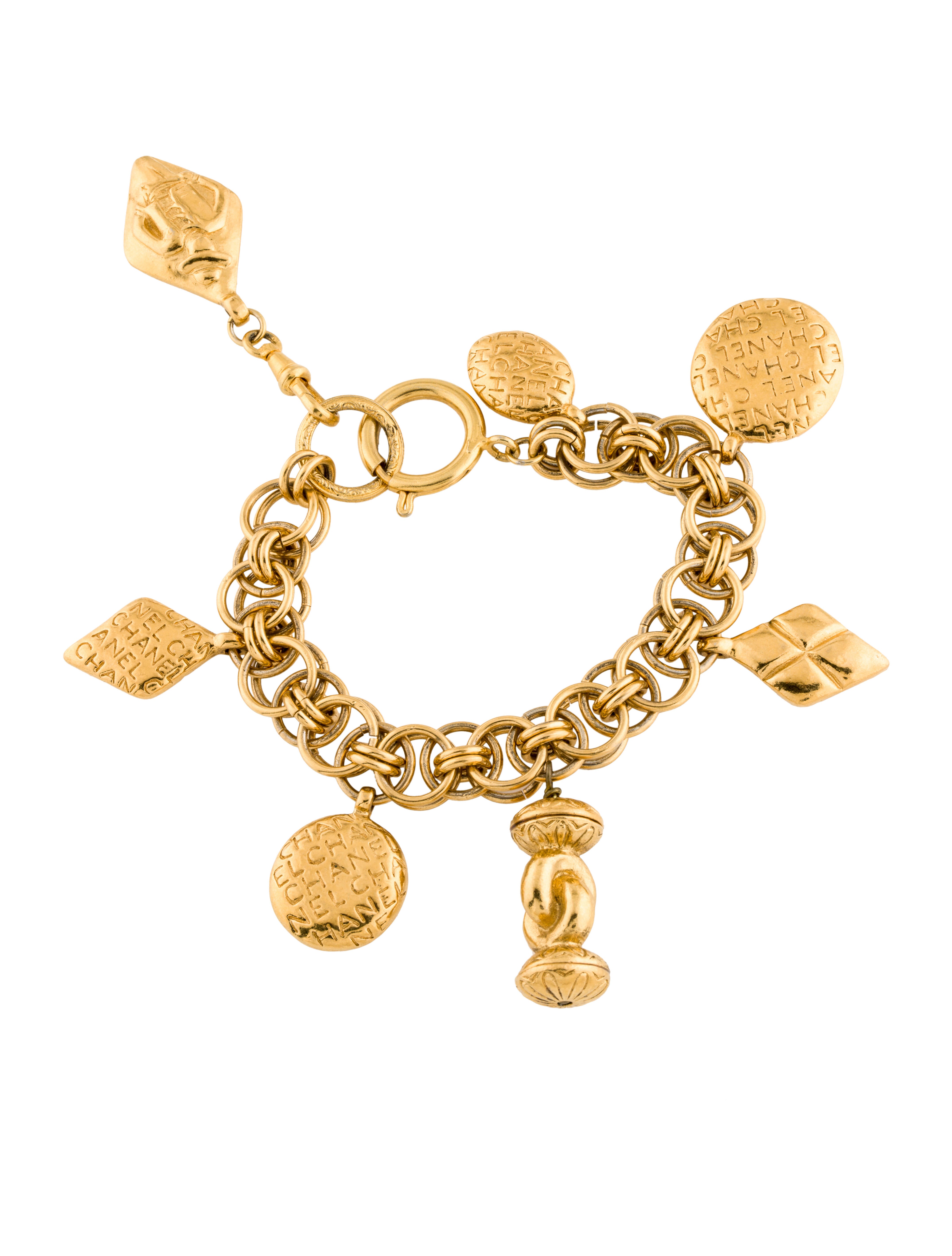 Chanel Vintage 'CHANEL' Charm Bracelet GoldPlated Charm, Bracelets
