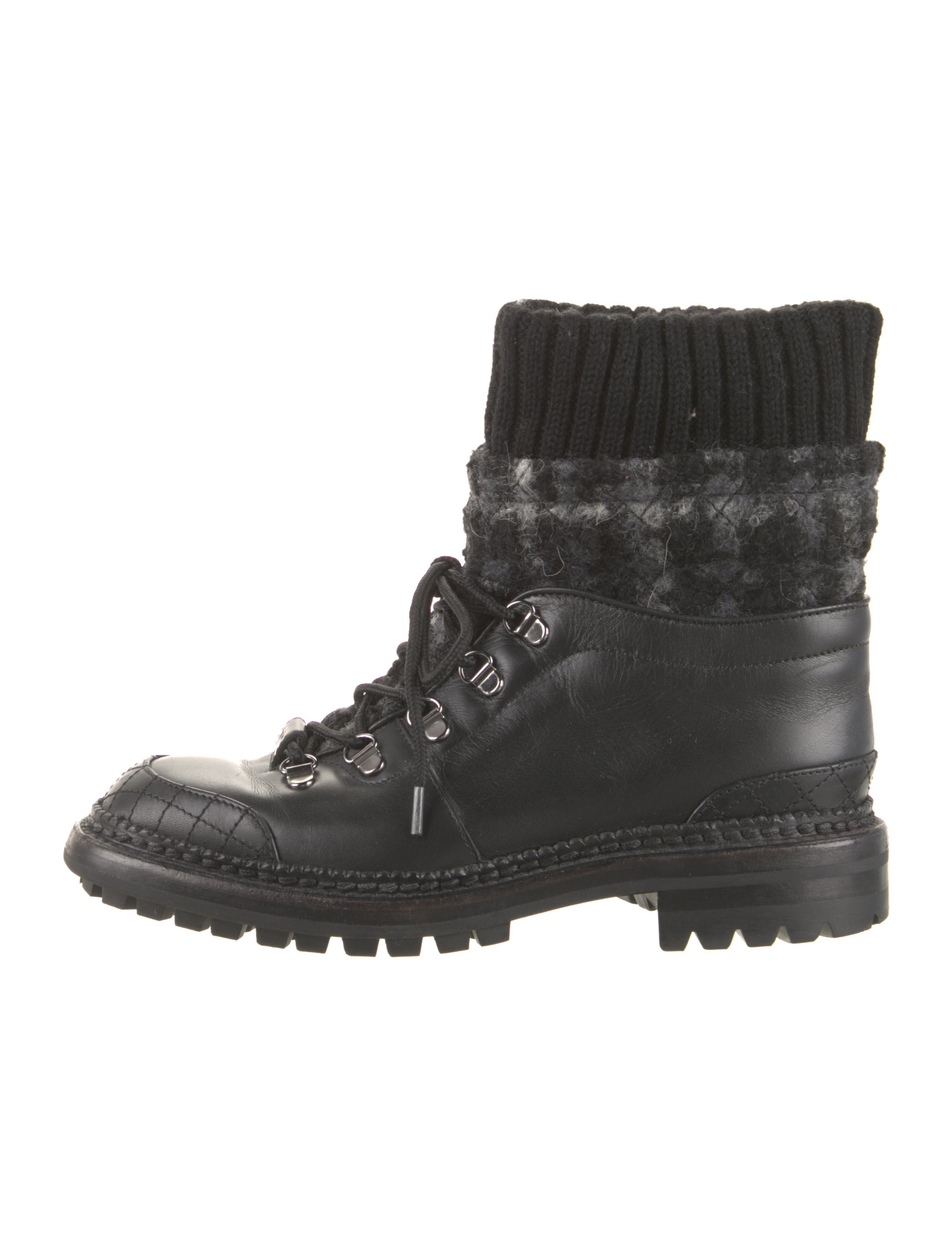 Chanel Interlocking CC Logo Leather Combat Boots