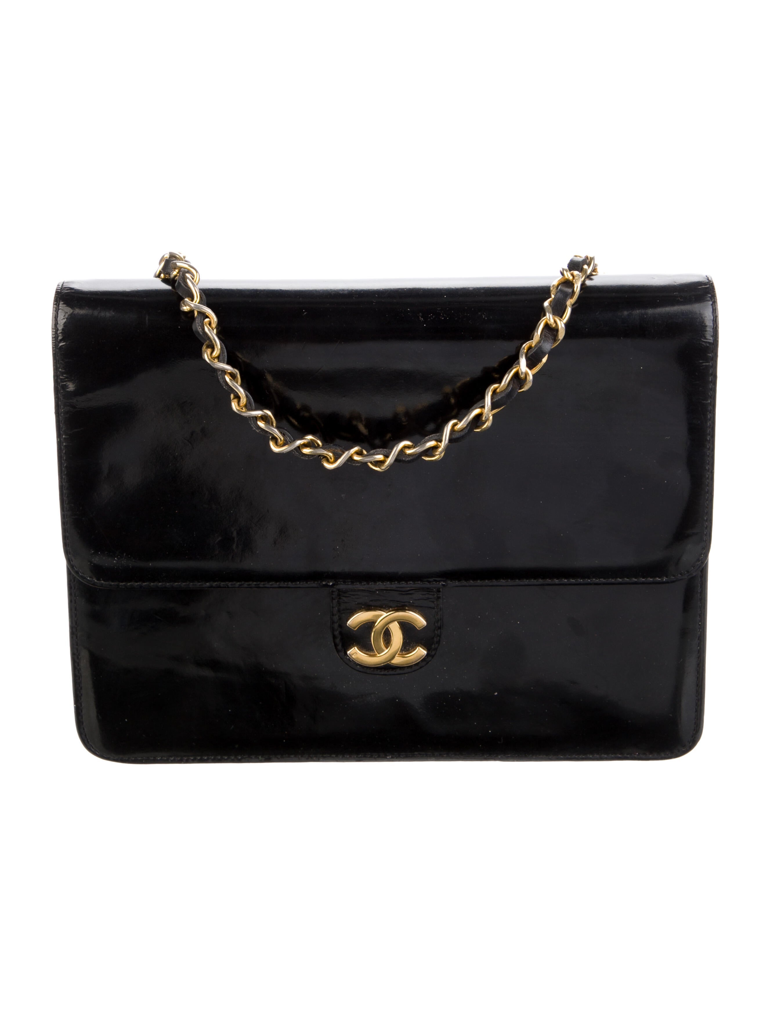 Chanel Quilted CC Patent Leather Camera Bag Black Shoulder Bags
