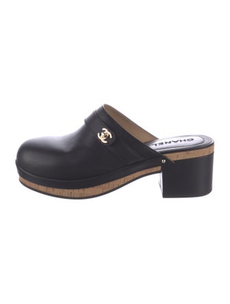 Chanel Interlocking CC Logo Leather Mules