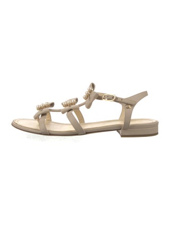 Chanel 2016 Faux Pearl Accents T-Strap Sandals