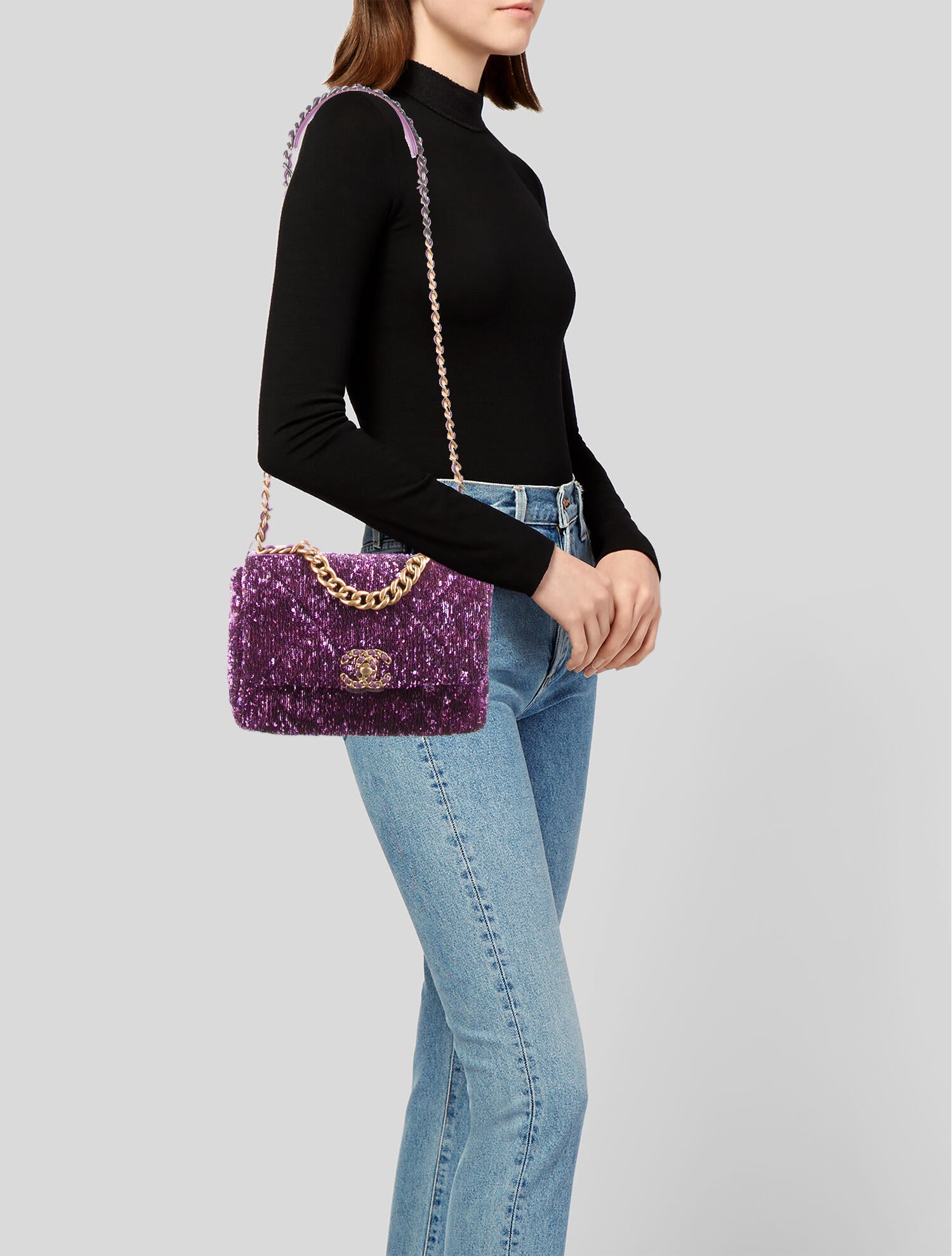 ✨大人気✨CHANEL 19 ジップケース パープル Chanel Medium 19 Sequin Flap Bag w/ Tags - Purple Shoulder Bags