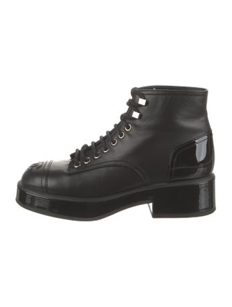Chanel Interlocking CC Logo Leather Combat Boots