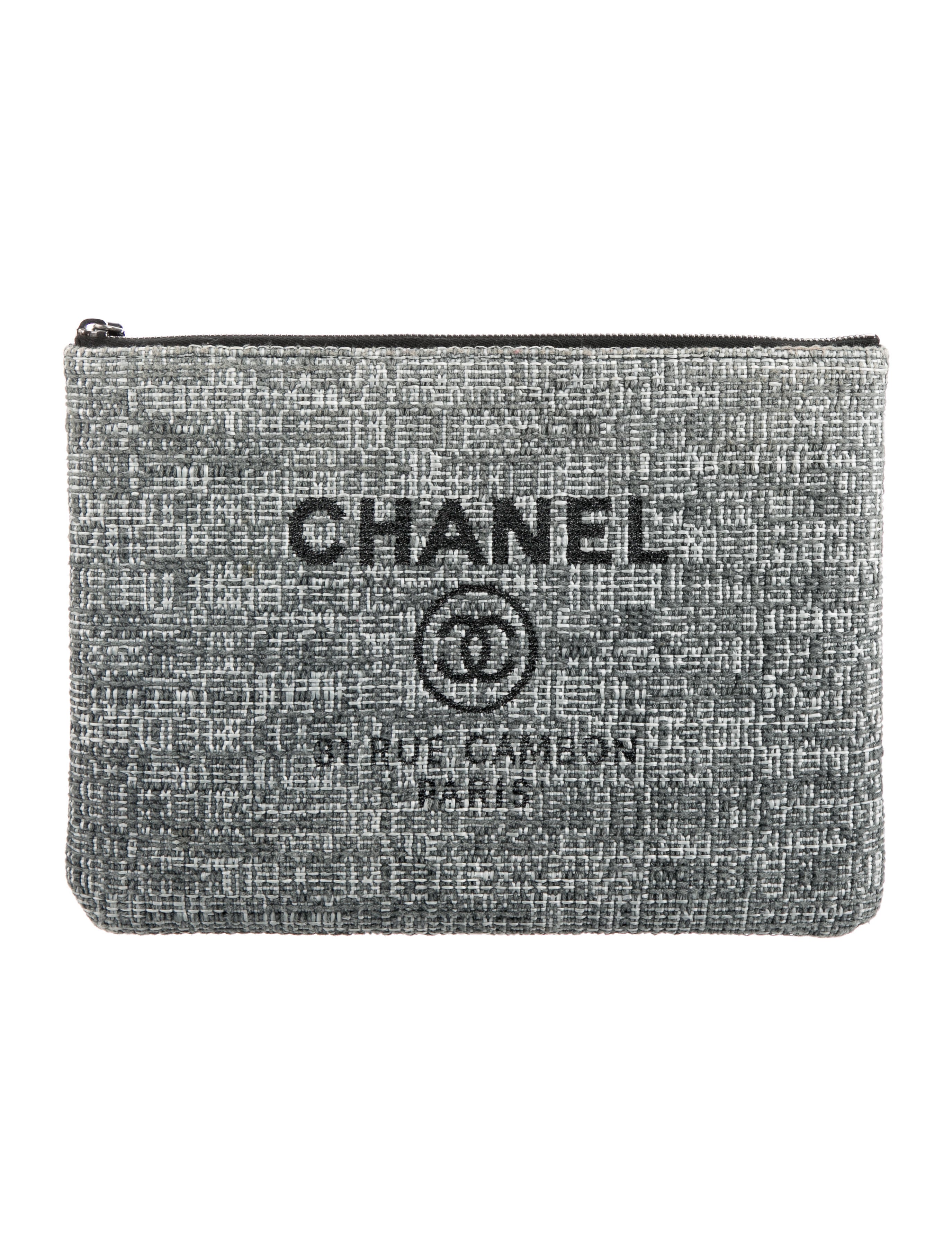 Chanel Tweed Deauville OCase Grey Clutches, Handbags CHA895714