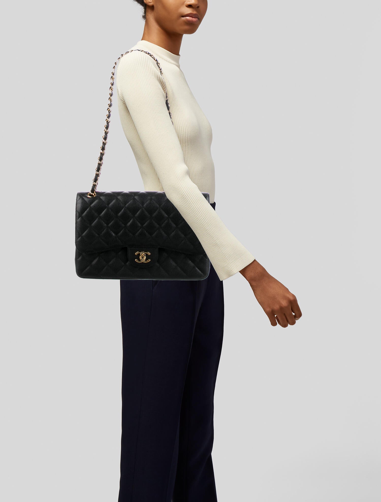 Chanel Jumbo Caviar Classic Double Flap Bag Black Shoulder Bags