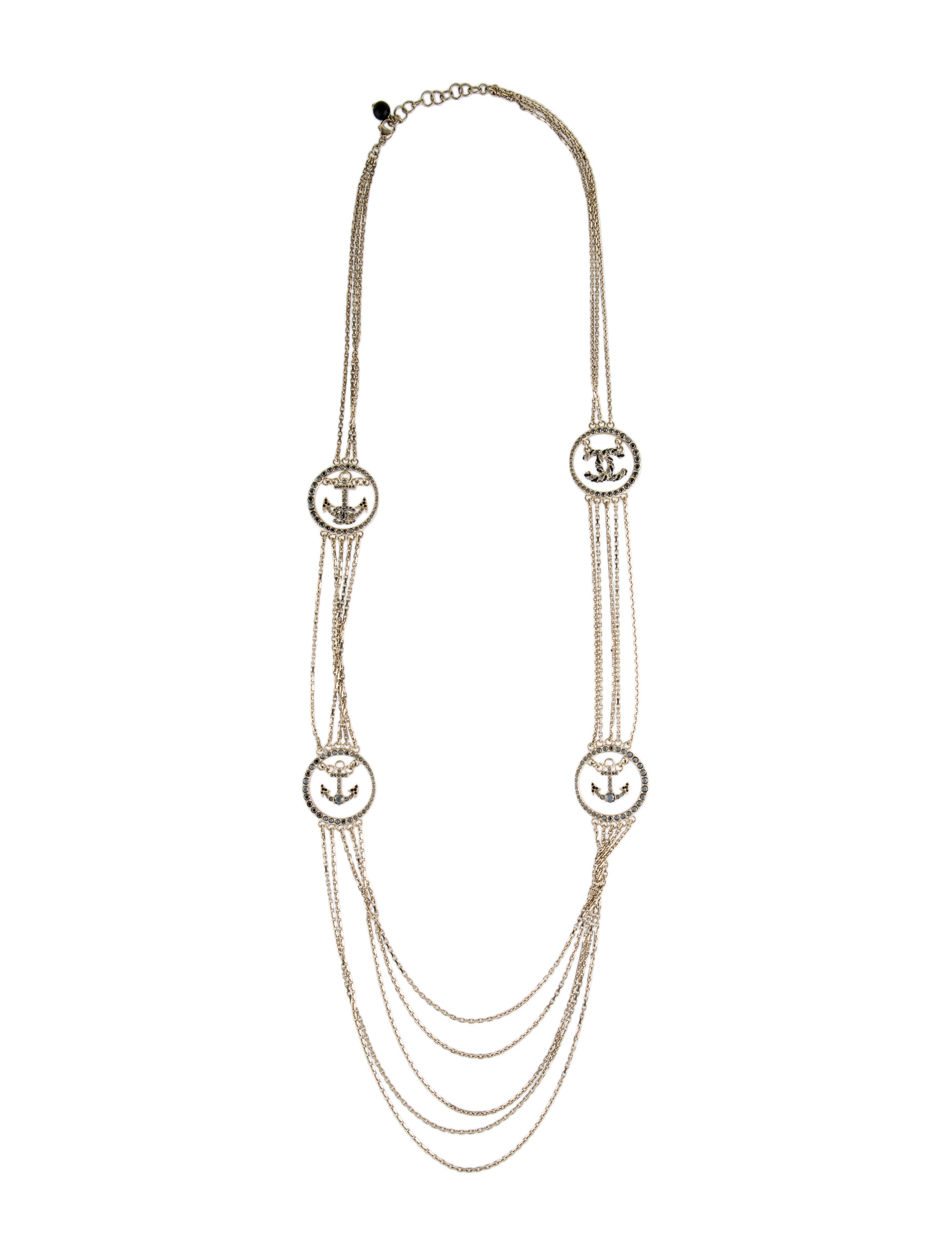 Chanel Faux Pearl & Strass Anchor CC Logo Station Necklace Black