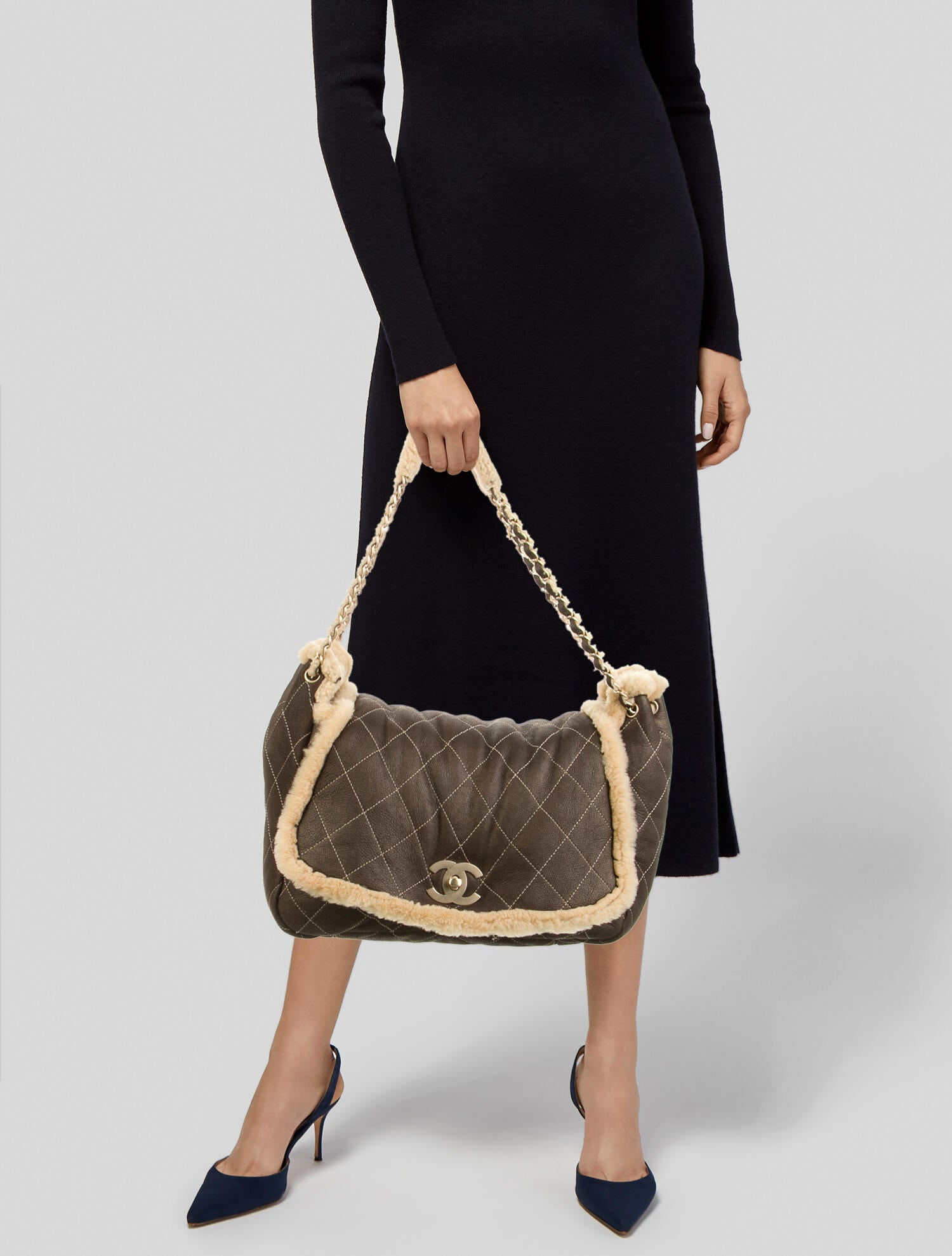 Chanel Shearling Accordion Flap Bag Brown Shoulder Bags, Handbags