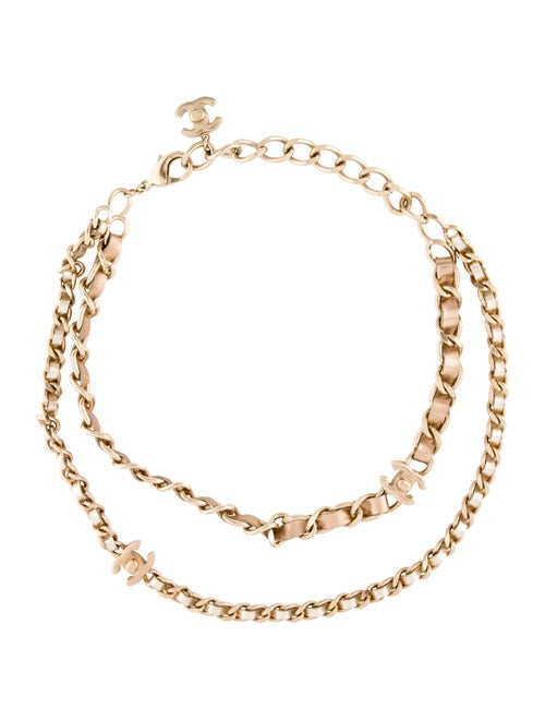 Chanel Turnlock Double Leather Chain Necklace