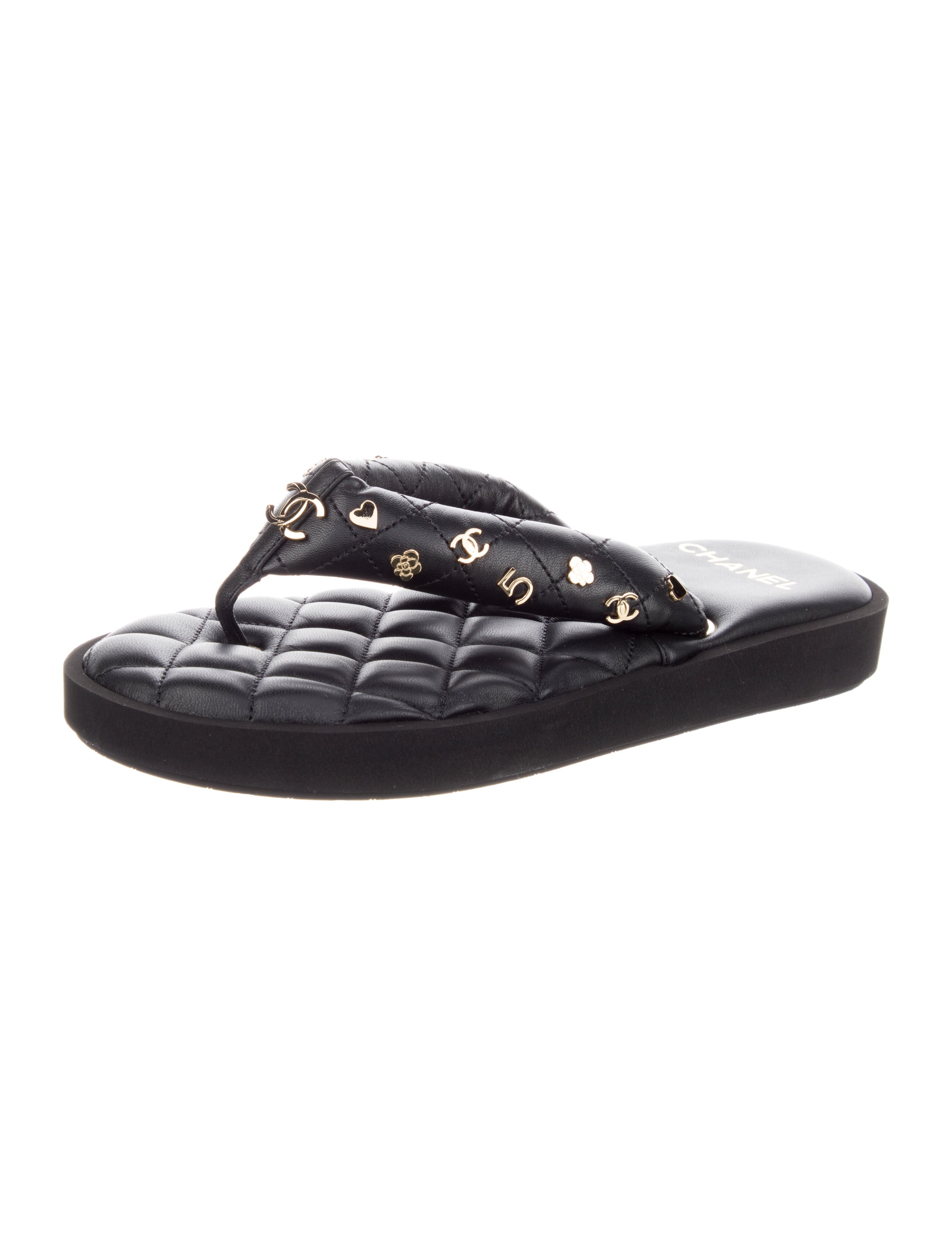 Chanel Interlocking CC Logo Lambskin Flip Flops - Black Sandals, Shoes