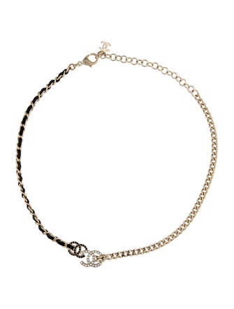 Chanel 2022 Strass & Leather CC Choker Necklace