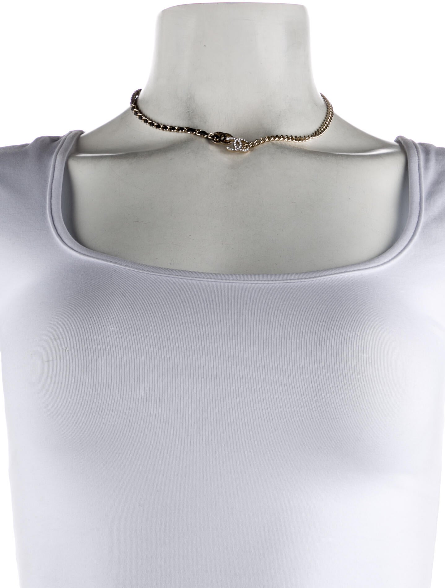 Chanel 2022 Strass & Leather CC Choker Necklace