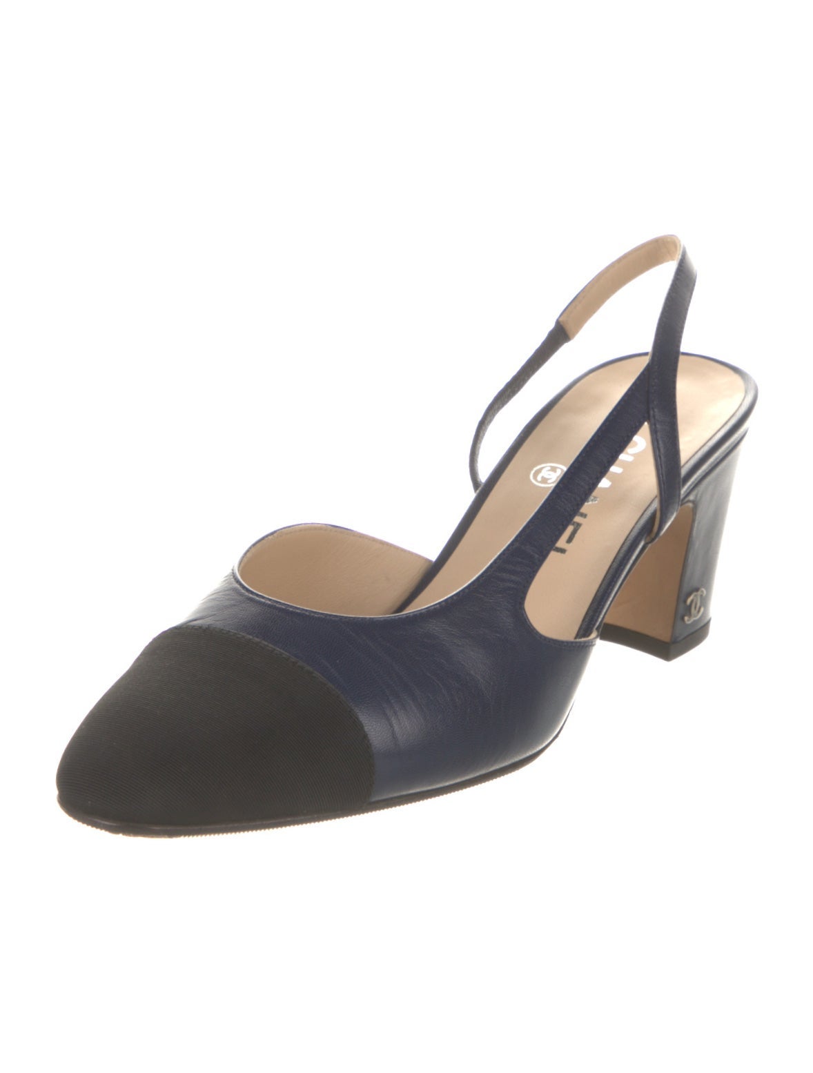 Chanel Interlocking CC Logo Leather Slingback Pumps