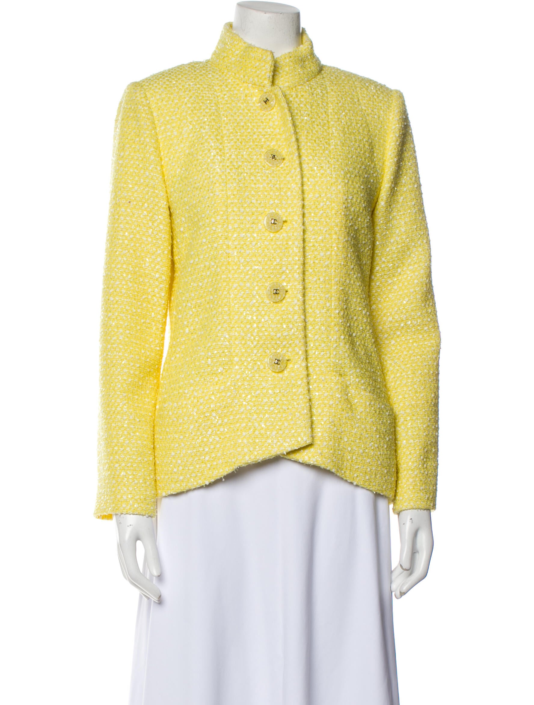 Chanel 2019 Tweed Pattern Blazer Yellow Jackets, Clothing CHA919101
